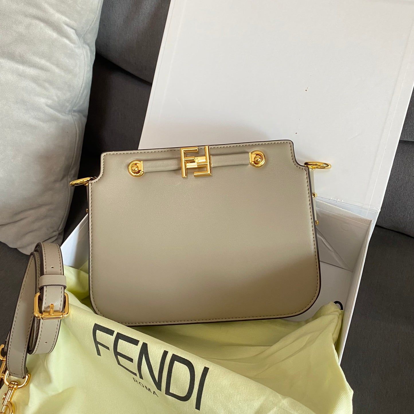 Fendi Touch Leather Shoulder Bag in Dove Grey