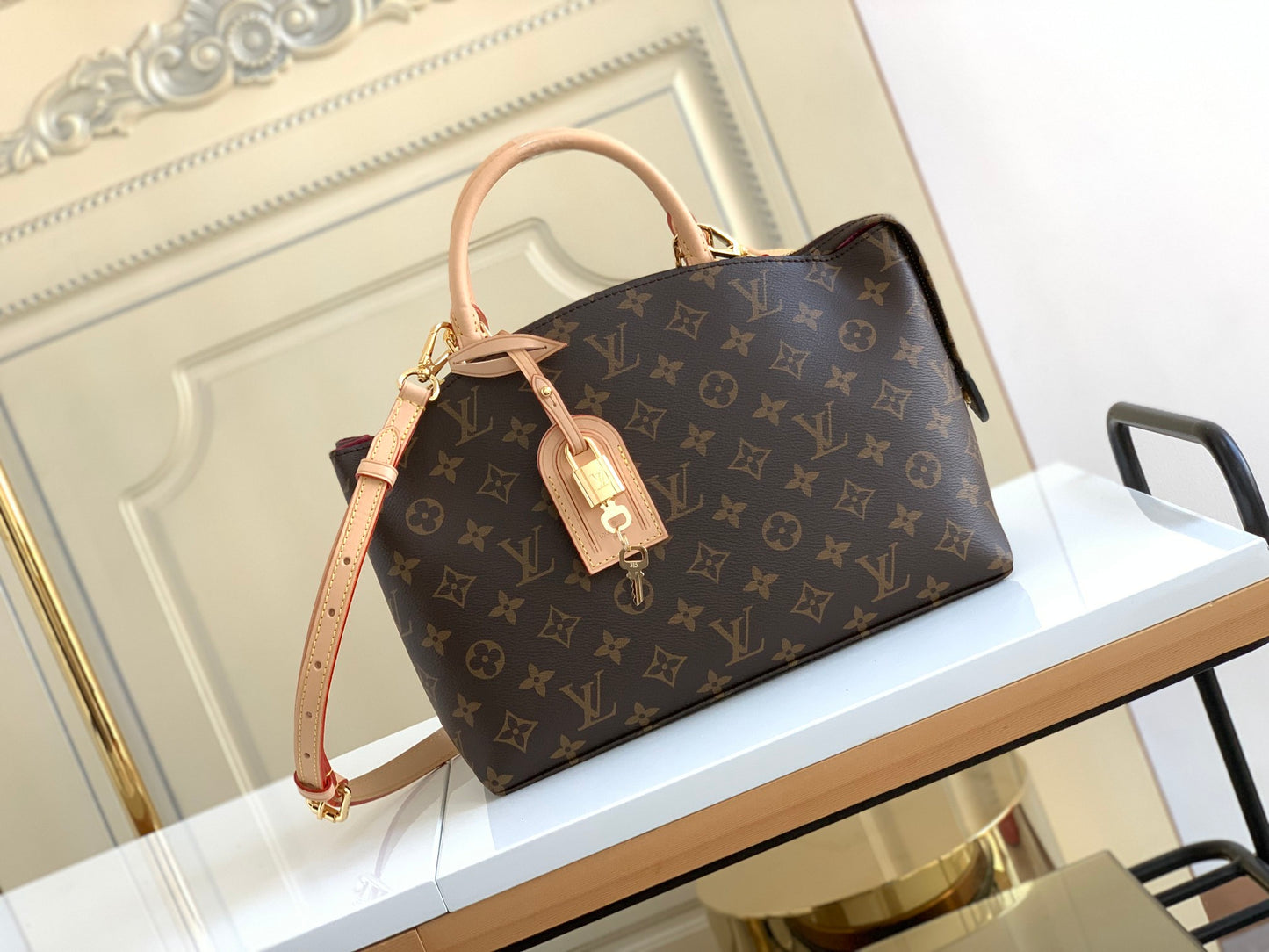 Louis Vuitton Brown Monogram Pattern Satchel Bag with Pink Leather Trim