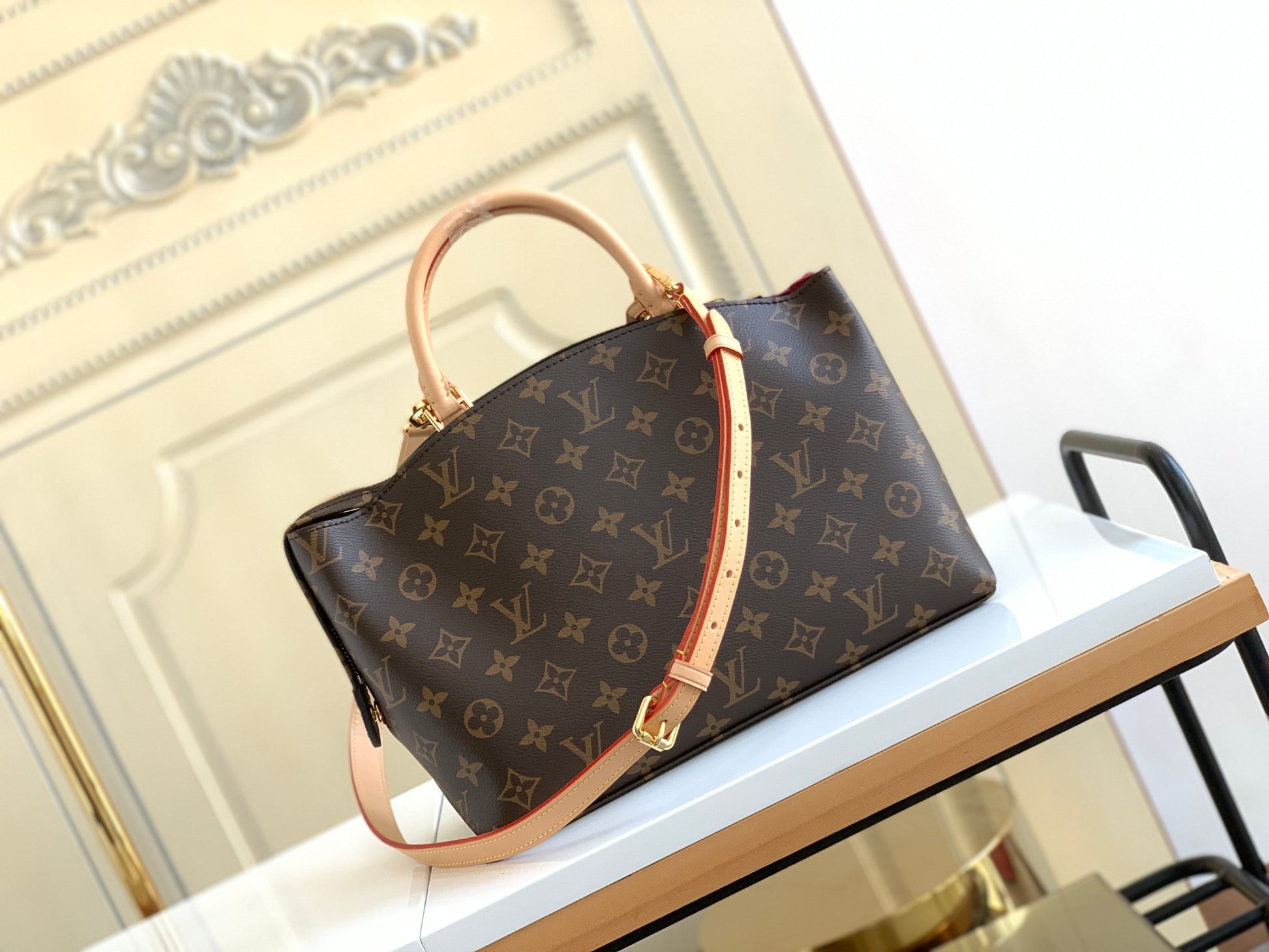 Louis Vuitton Brown Monogram Pattern Satchel Bag with Pink Leather Trim