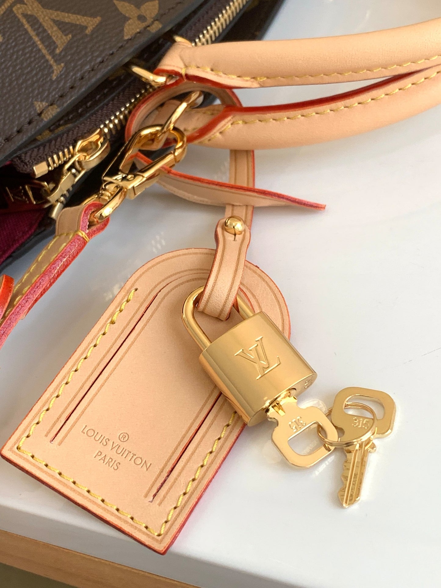 Louis Vuitton Brown Monogram Pattern Satchel Bag with Pink Leather Trim