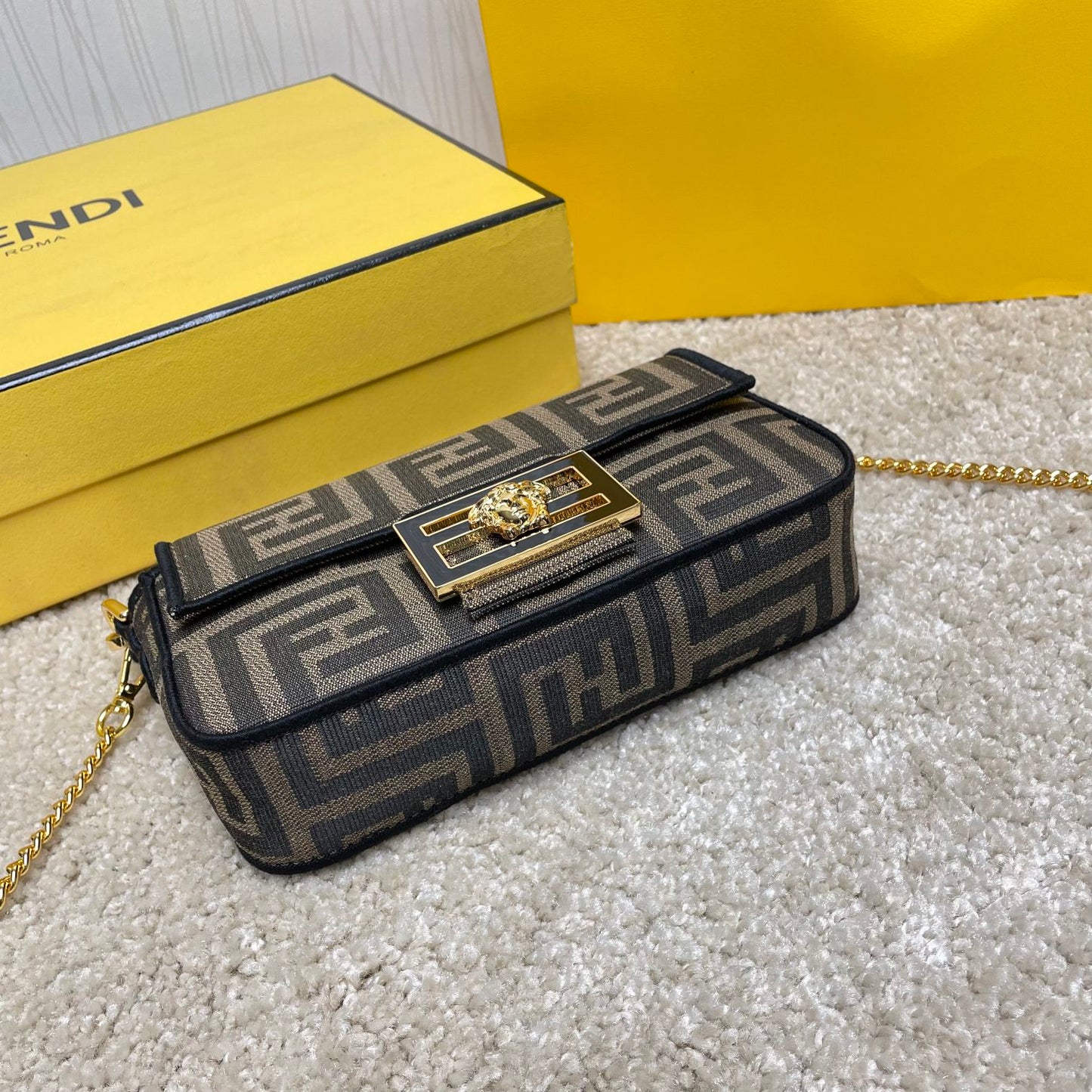 Fendace Baguette Shoulder Bag - Brown FF Monogram &amp; Medusa Gold Hardware