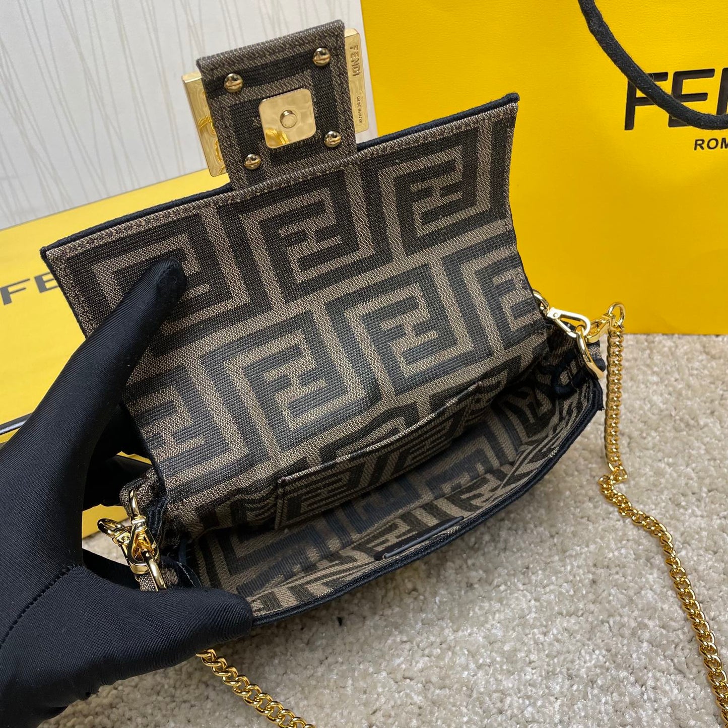 Fendace Baguette Bag - Fendi x Versace Collaboration - Small Brown Monogram Canvas