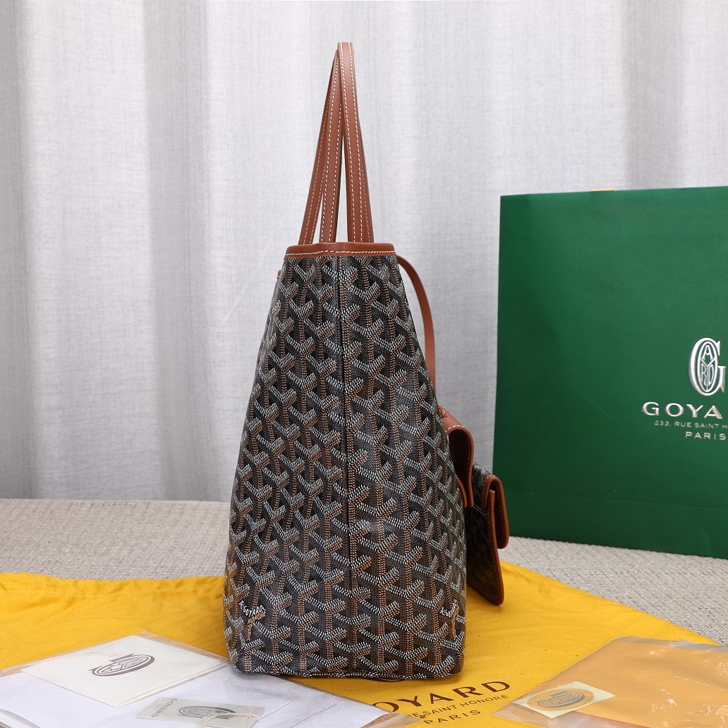 Gogy Geometric Monogram Tote Bag with Cartoon Dog Patch and Pouch