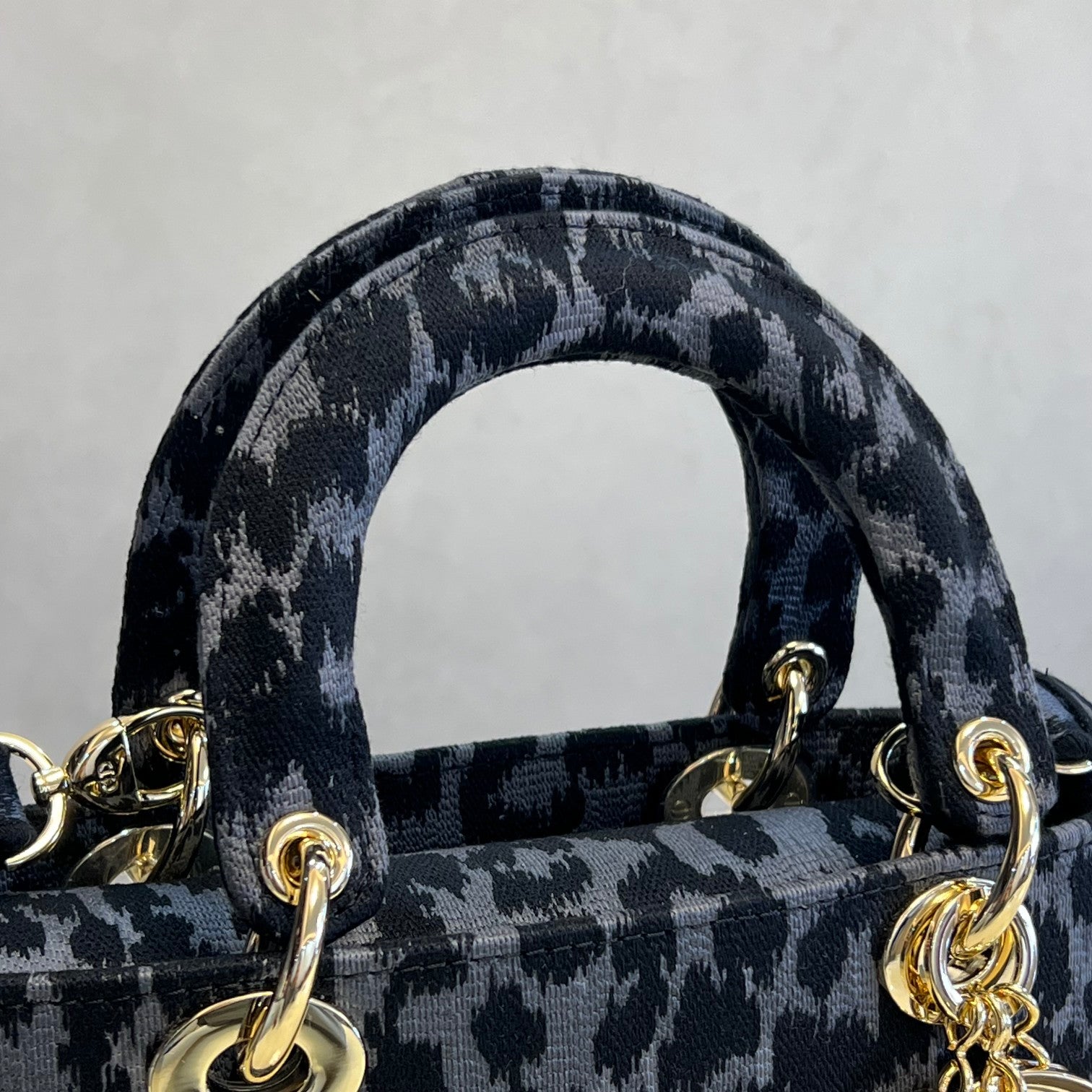 Dior Grey Leopard Print Canvas Mini Handbag with Shoulder Strap