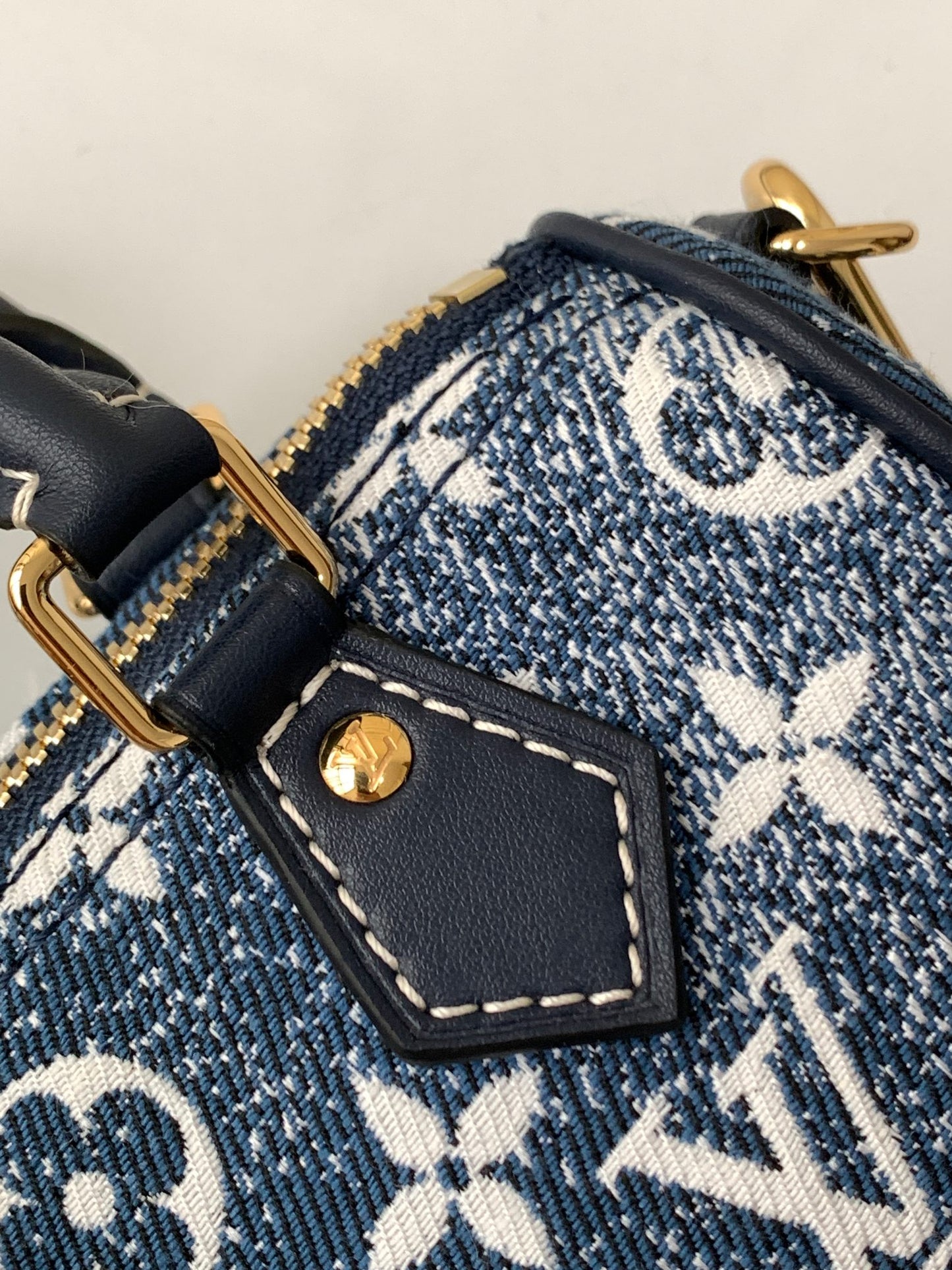 Louis Vuitton Mini Blue Denim Monogram Duffle Handbag with Crossbody Strap