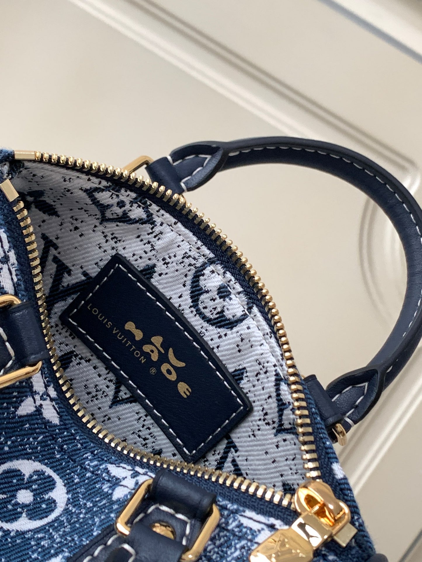 Louis Vuitton Mini Blue Denim Monogram Duffle Handbag with Crossbody Strap