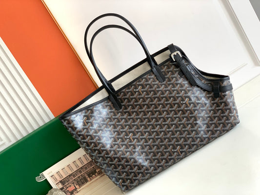 Gogy Classic Chevron Print Canvas Tote Bag with Leather Straps