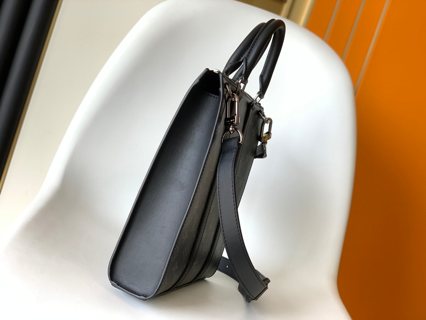 Louis Vuitton Black Monogram Square Tote Bag with Top Handle and Strap