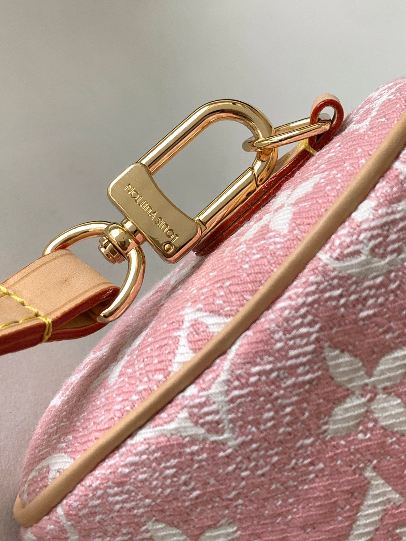 Louis Vuitton Pink Monogram Mini Crossbody Duffle Bag with Tan Leather Straps