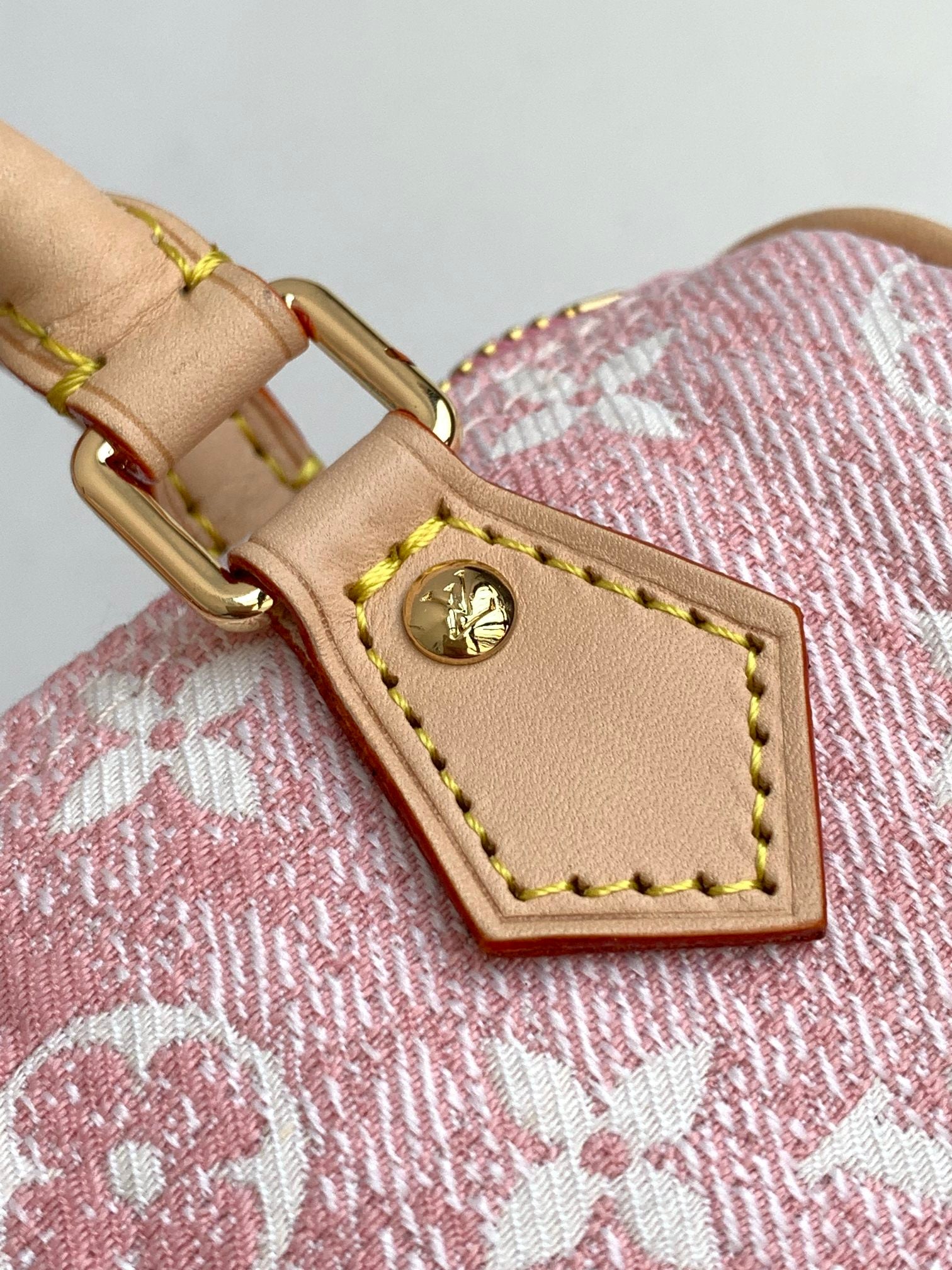 Louis Vuitton Pink Monogram Mini Crossbody Duffle Bag with Tan Leather Straps