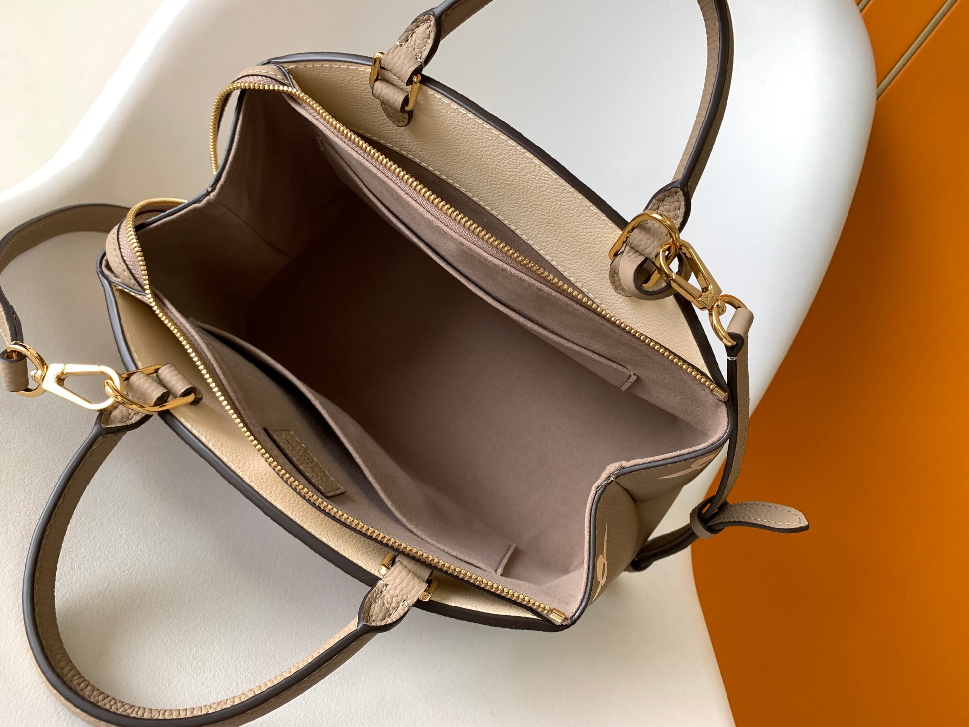 Louis Vuitton Taupe Embossed Monogram Leather Top Handle Satchel Handbag