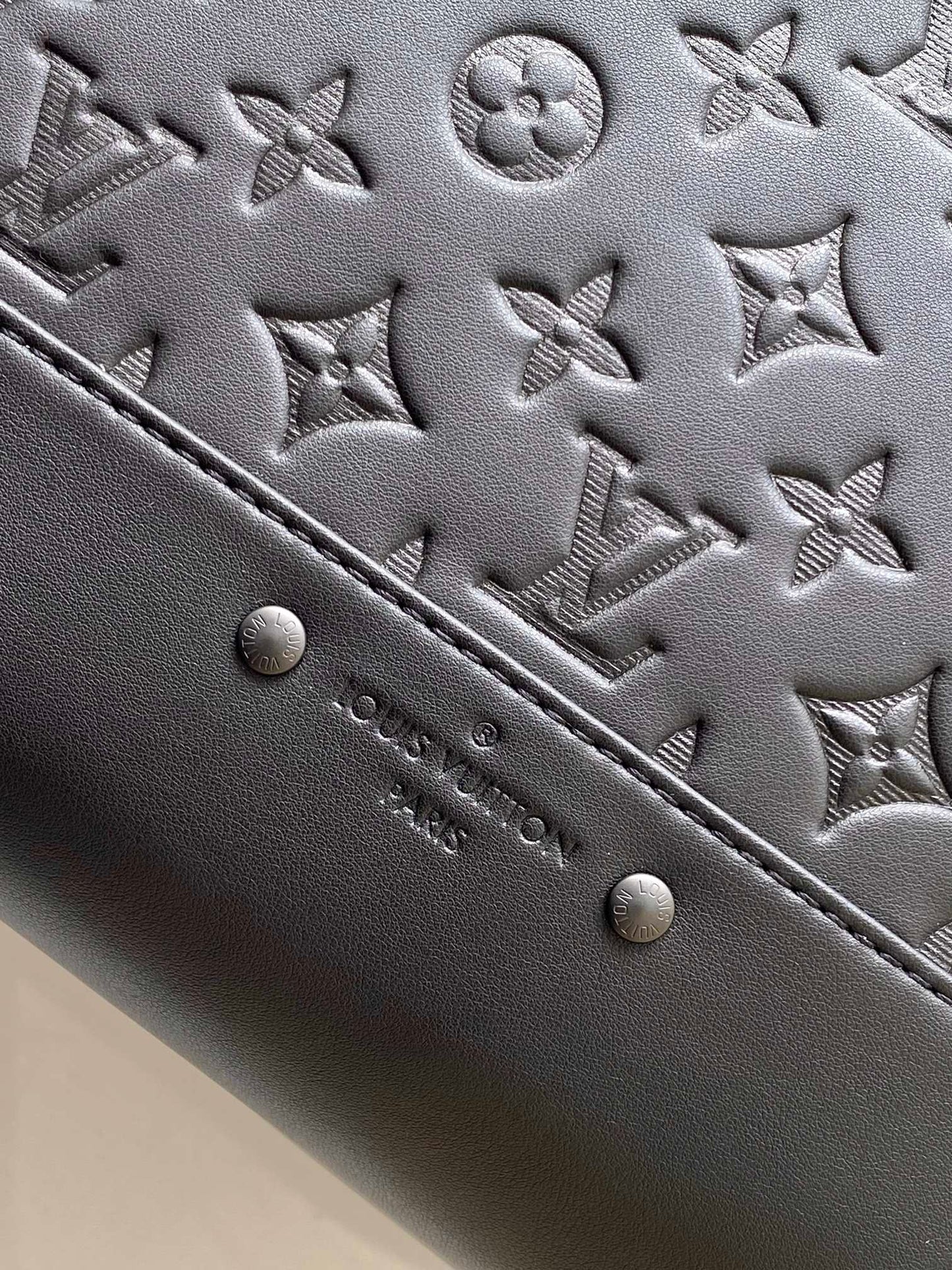 Louis Vuitton Black Embossed Monogram Leather Backpack Unisex Fashion Daypack