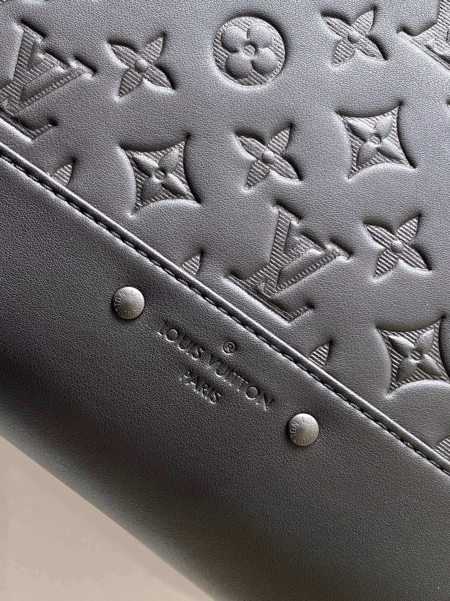 Louis Vuitton Black Embossed Monogram Leather Backpack Unisex Fashion Daypack