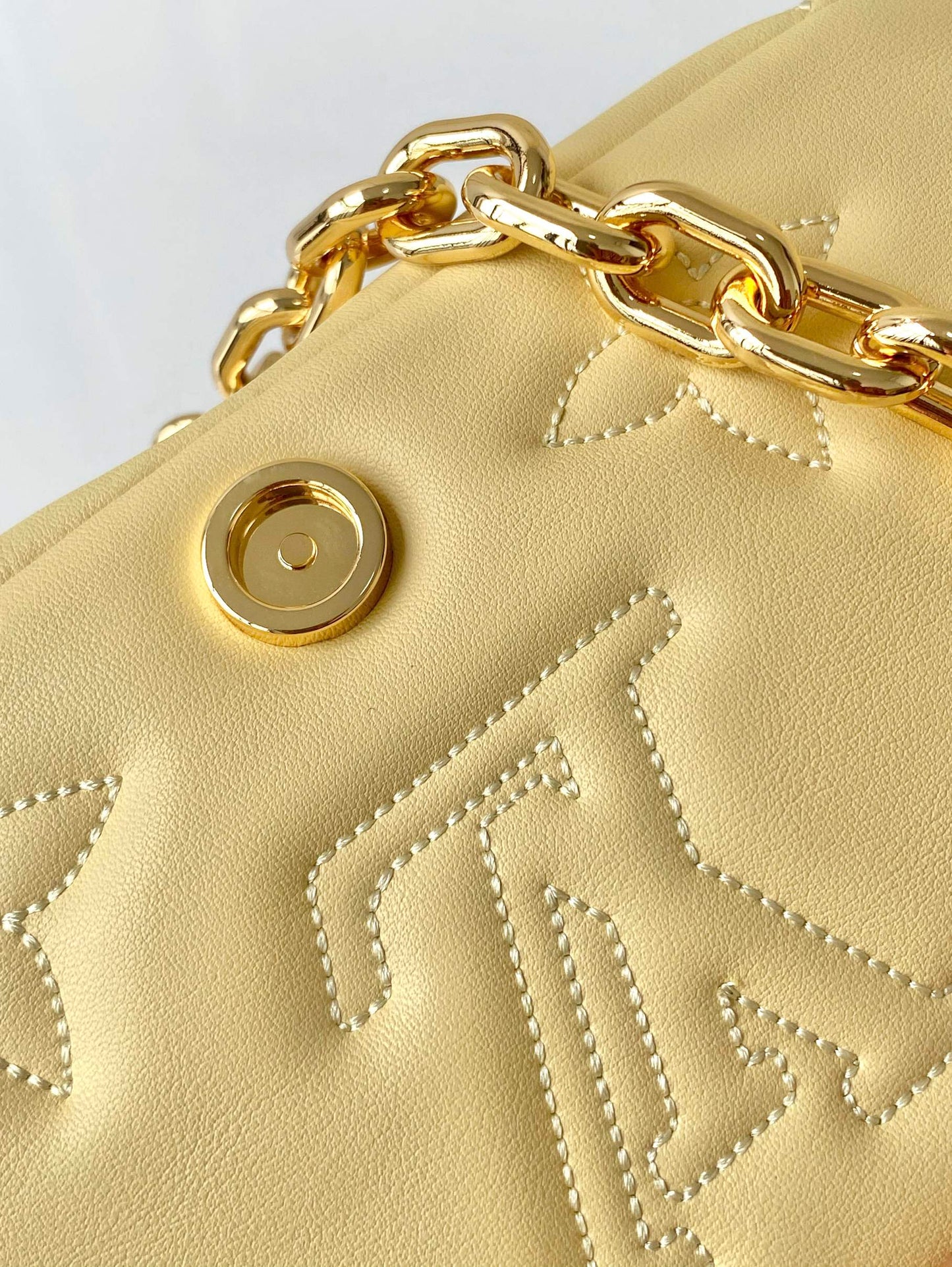 Louis Vuitton Light Yellow Quilted Crossbody Bag with Chain and Wide Strap