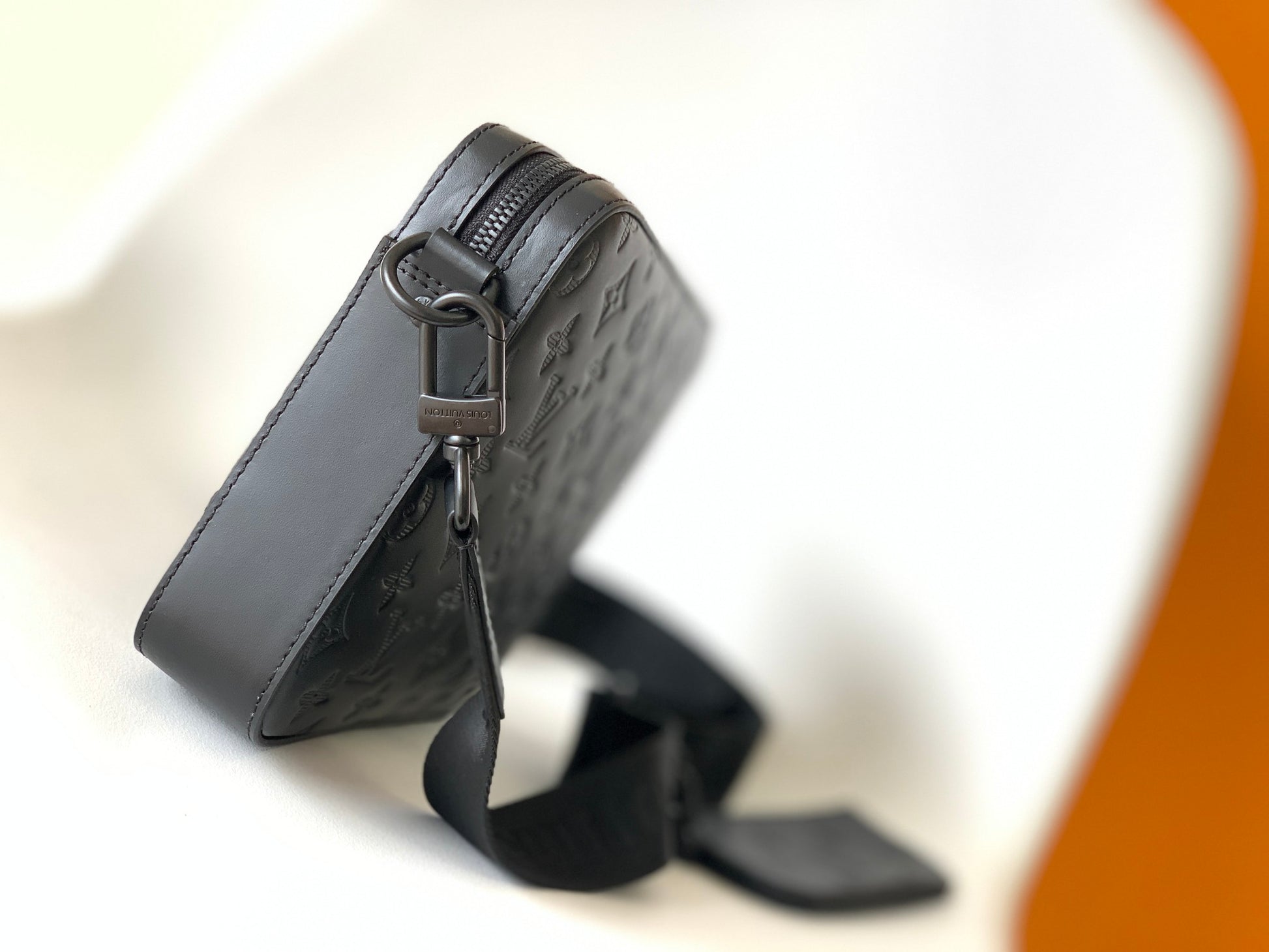 Louis Vuitton Black Embossed Leather Crossbody Messenger Bag with Coin Pouch