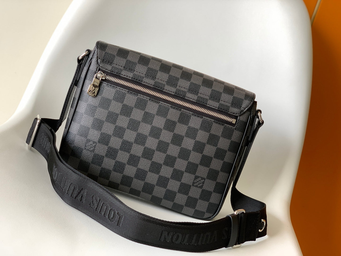 Louis Vuitton Black and Grey Checkered Canvas Crossbody Shoulder Messenger Bag