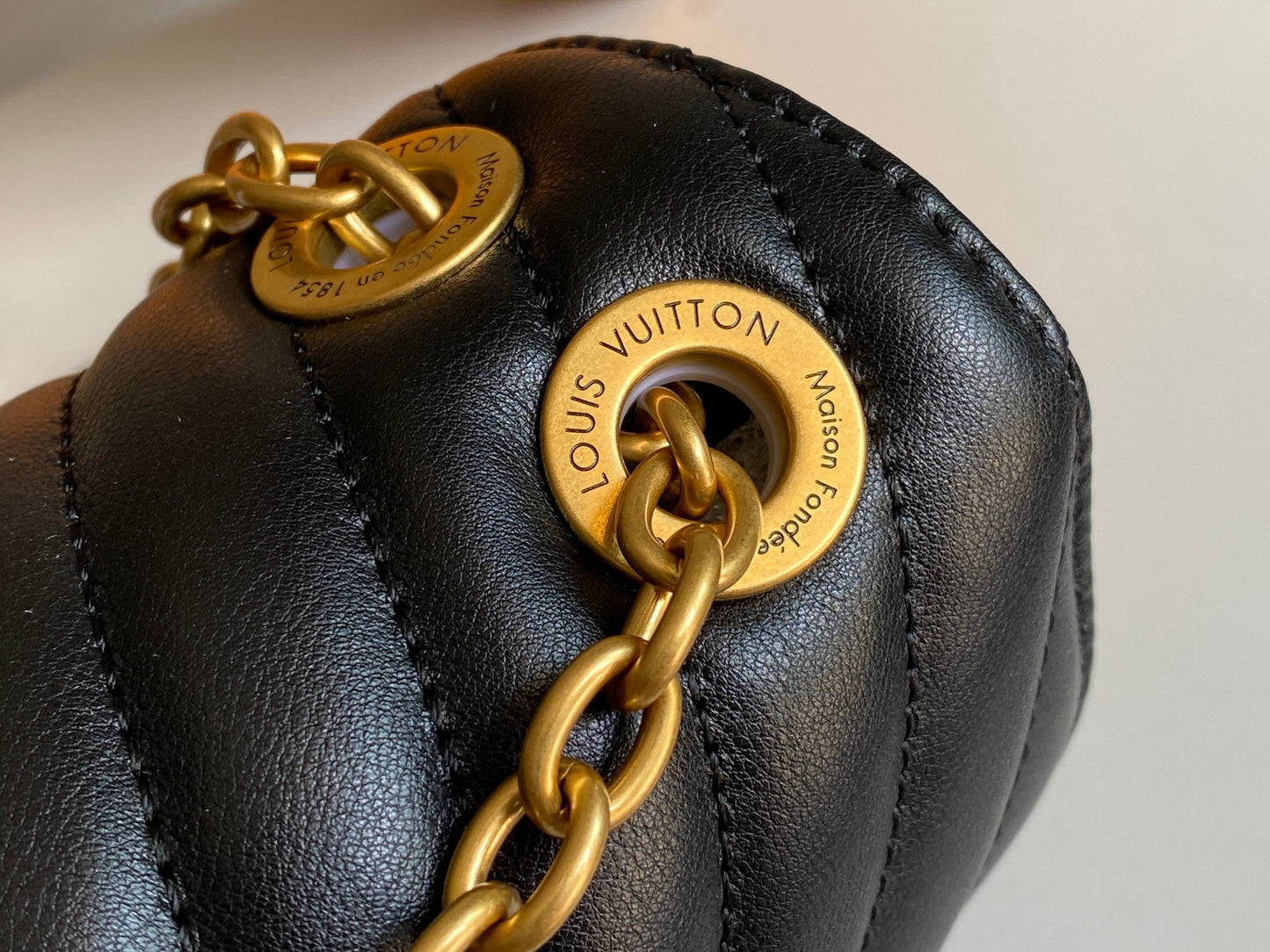 Louis Vuitton Black Quilted Wave Leather Crossbody Shoulder Bag with Gold Chain