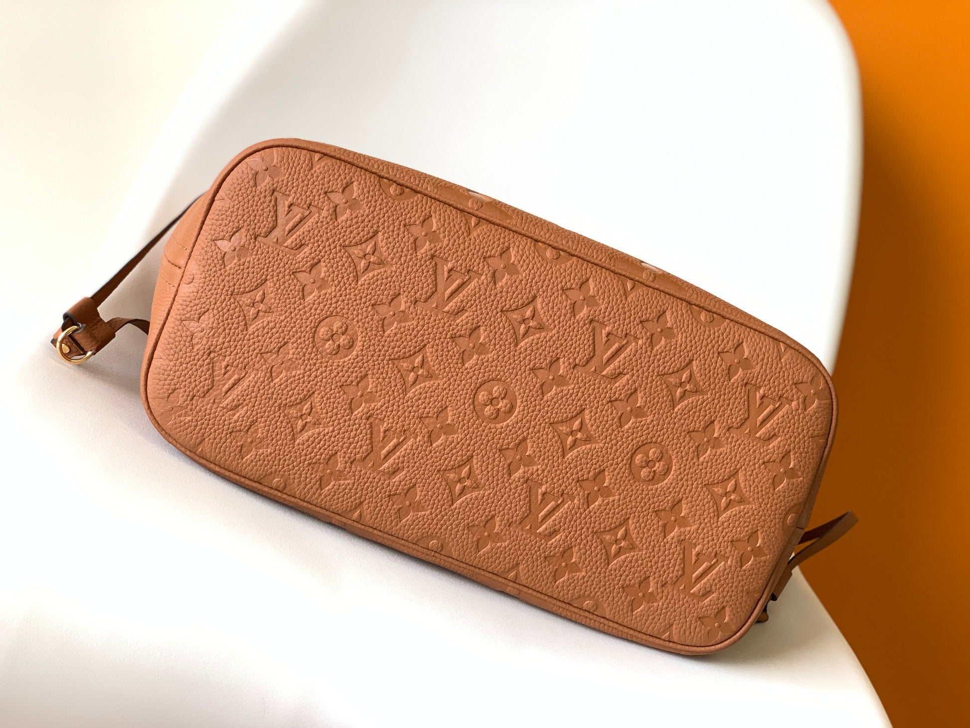 Louis Vuitton Classic Brown Embossed Leather Tote Bag with Side Drawstrings