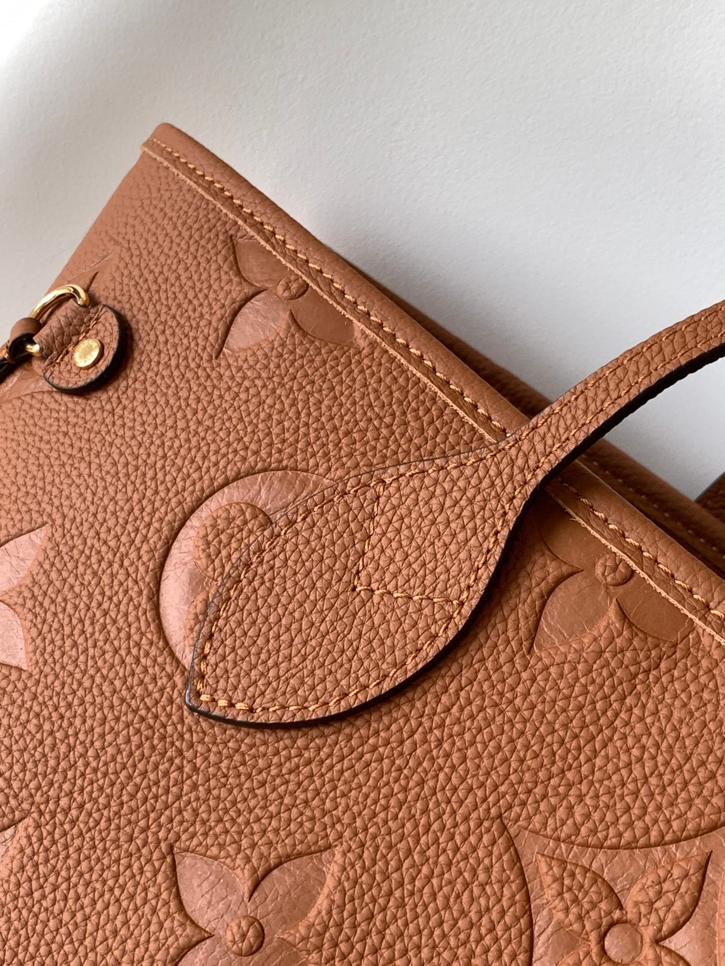 Louis Vuitton Classic Brown Embossed Leather Tote Bag with Side Drawstrings