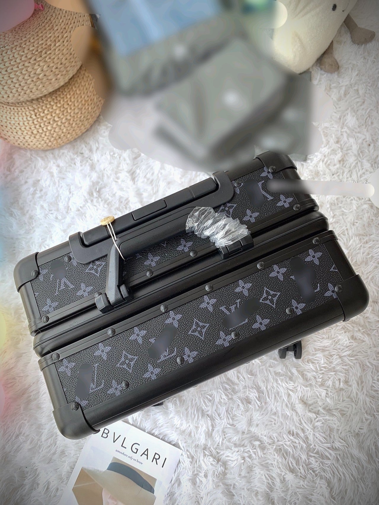 Luxury Black Monogram Spinner Suitcase Travel Rolling Luggage
