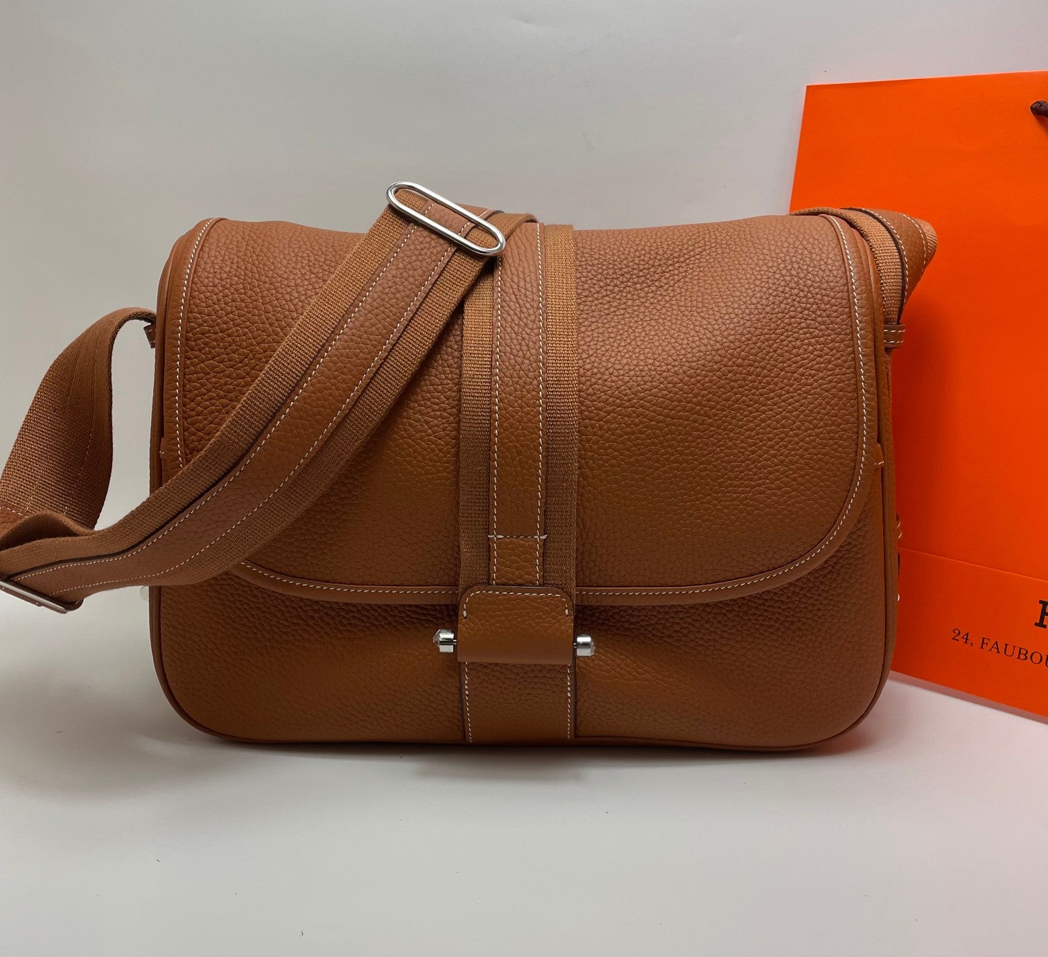 Hermès Jypsiere Messenger Bag - Etoupe Taurillon Clemence Leather - Silver Hardware