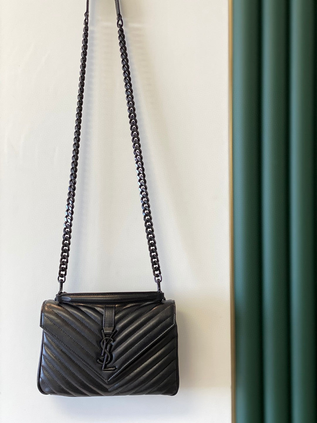 Saint Laurent Black Quilted Leather Shoulder Bag with Monogram Hardware