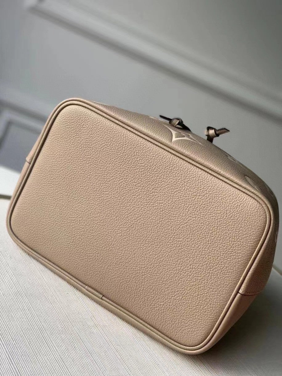 Louis Vuitton Elegant Taupe Monogram Leather Bucket Bag and Matching Pouch Set