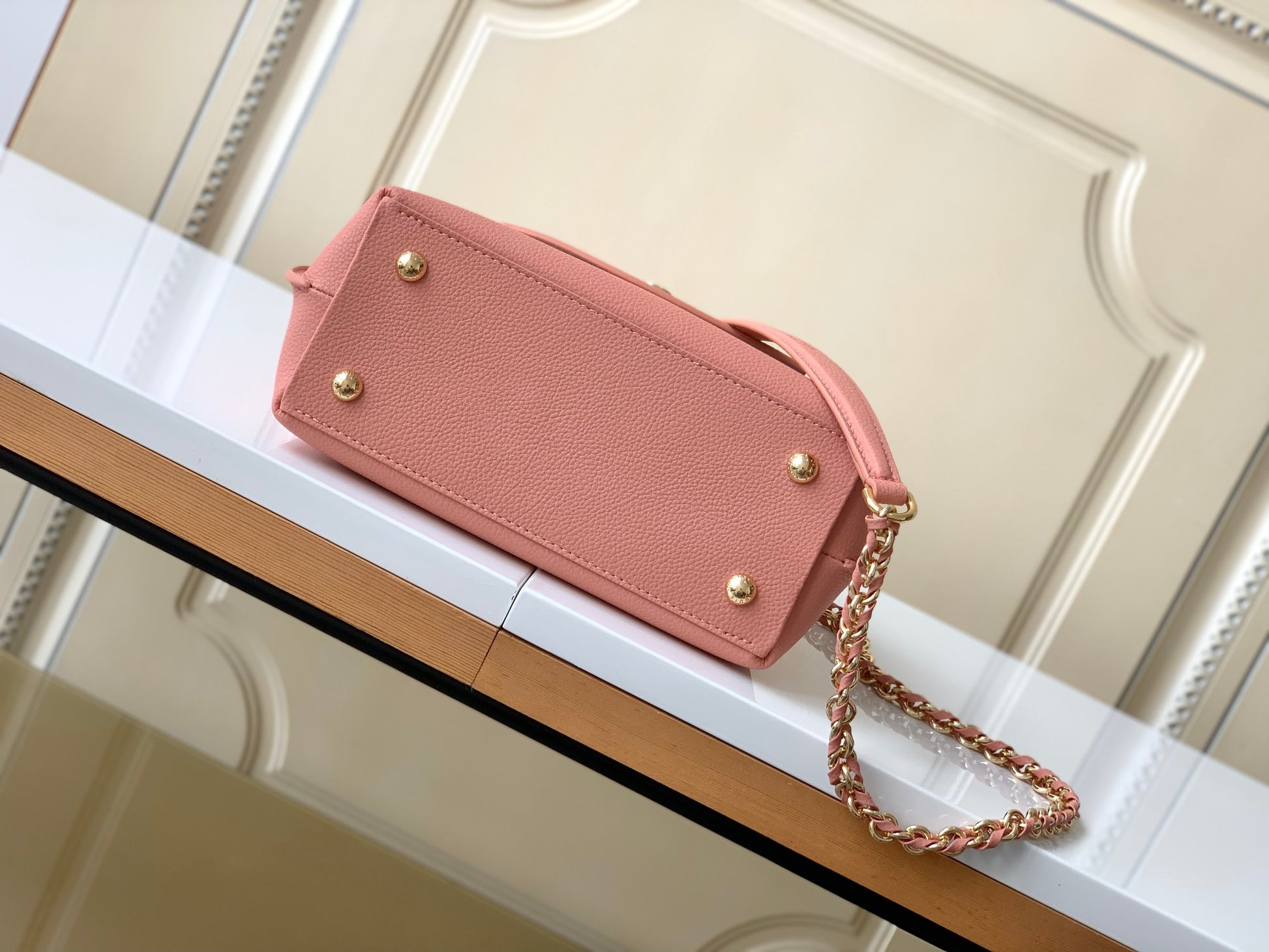 Louis Vuitton Blush Pink Grained Leather Top Handle Handbag with Gold Clasp