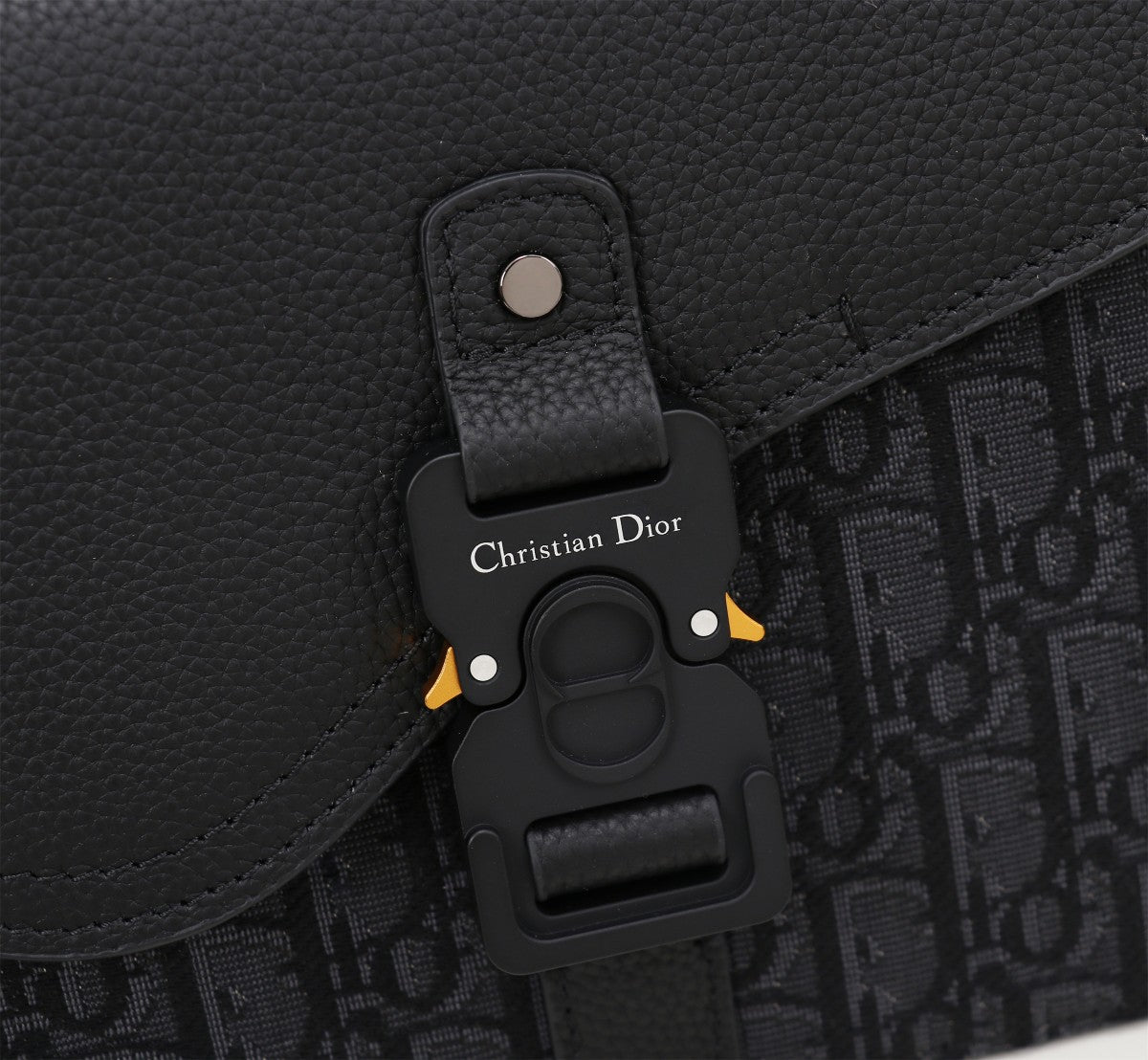 Dior Black Monogram Canvas Messenger Bag with Leather Flap and Buckle