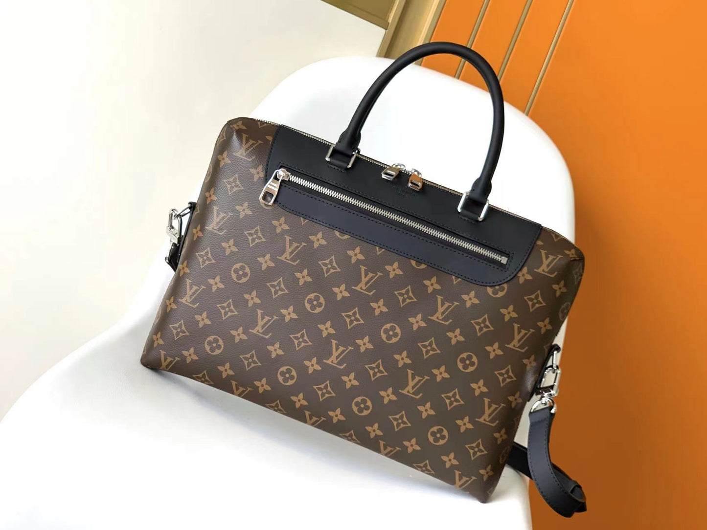 Louis Vuitton Classic Monogram Canvas Laptop Briefcase Bag with Shoulder Strap