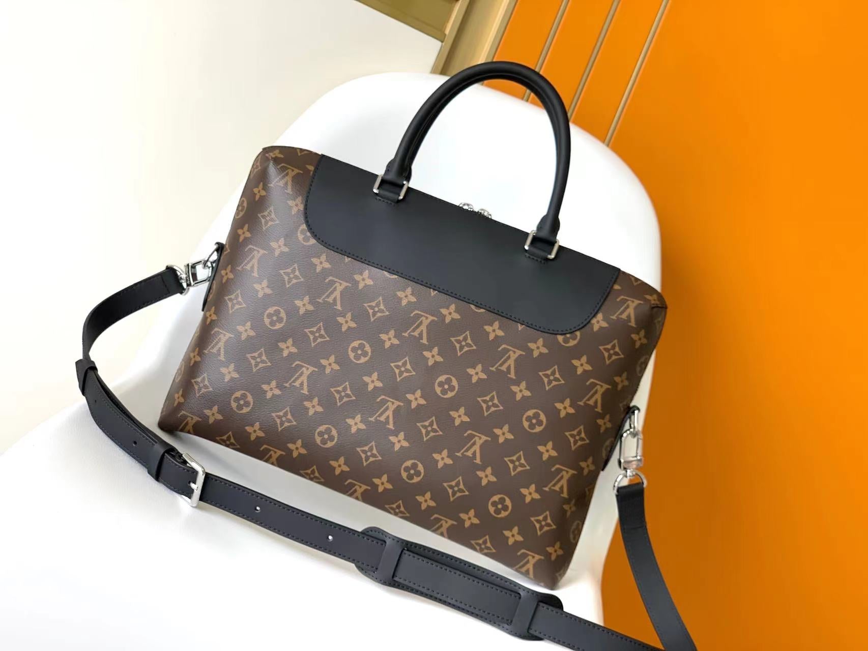 Louis Vuitton Classic Monogram Canvas Laptop Briefcase Bag with Shoulder Strap