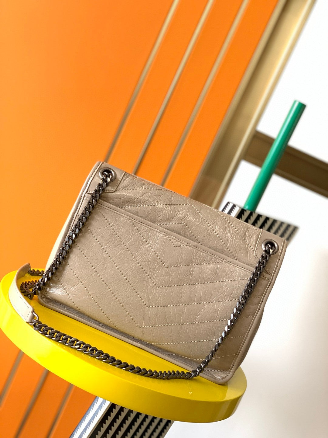 Saint Laurent Niki Medium Shoulder Bag in Crinkled Vintage Leather - Beige