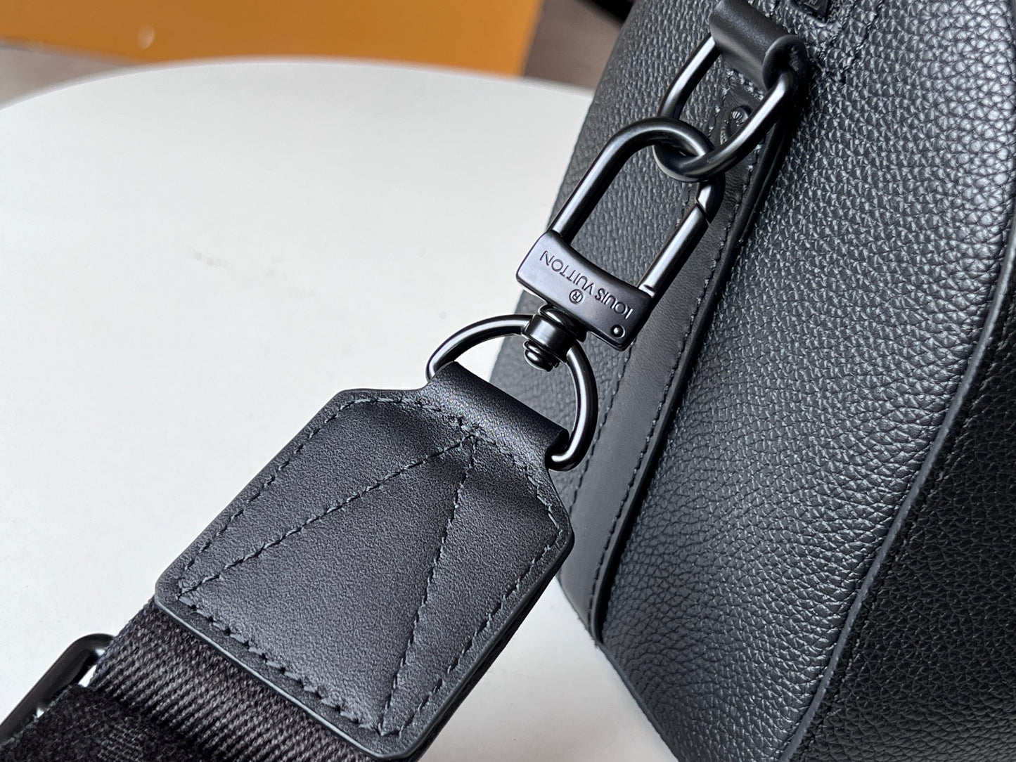 Louis Vuitton Minimalist Black Barrel Crossbody Shoulder Bag with Luggage Tag