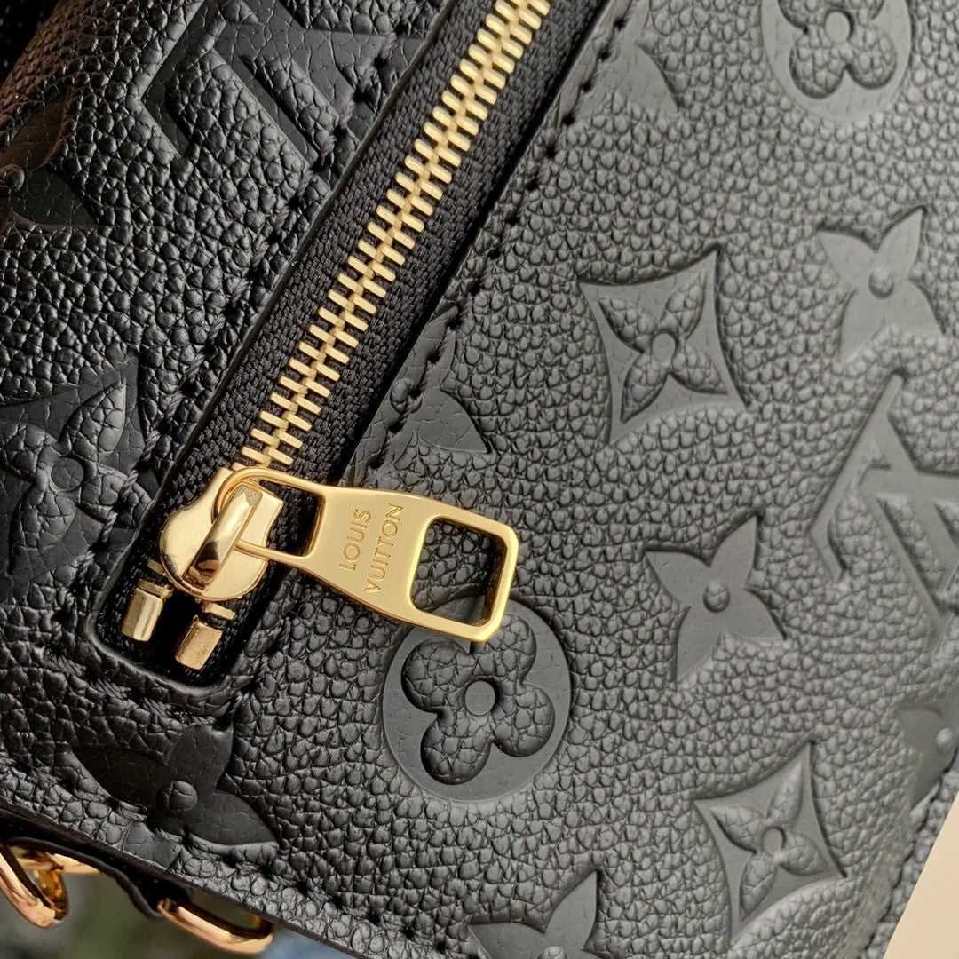 Louis Vuitton Classic Black Embossed Leather Shoulder Bag with Gold Chain