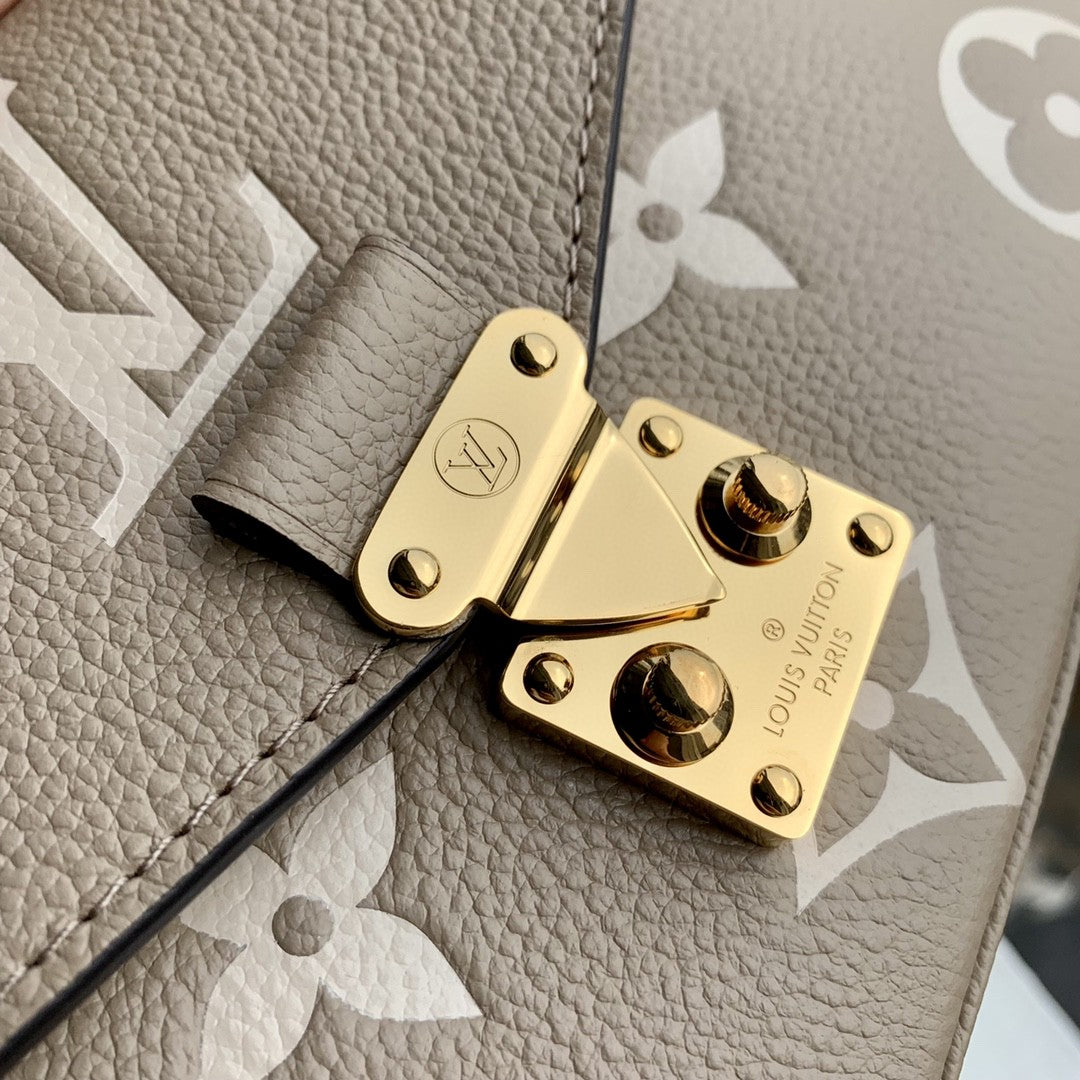 Louis Vuitton Taupe Monogram Embossed Leather Crossbody Handbag with Gold Clasp