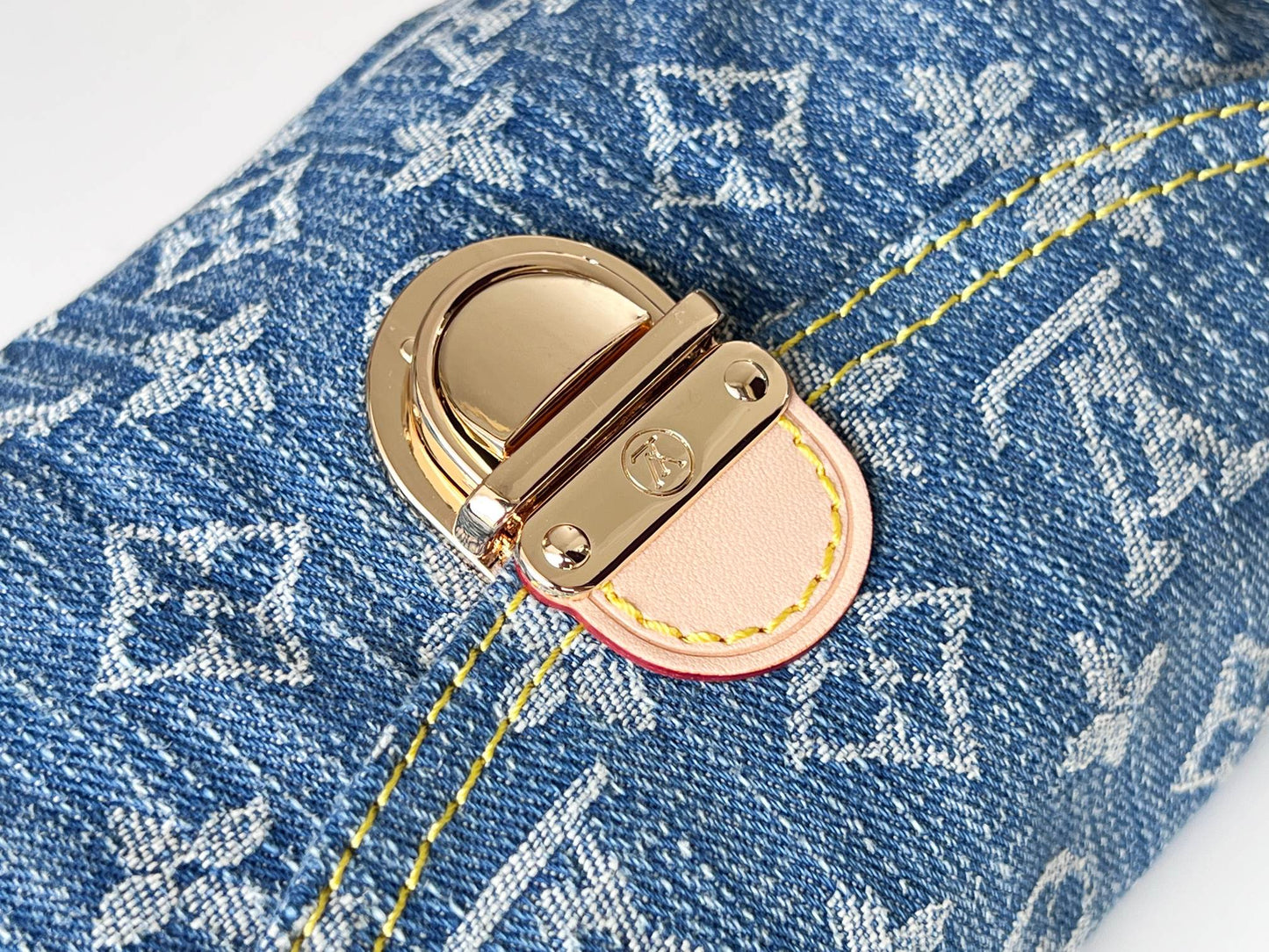 Louis Vuitton Vintage Blue Denim Monogram Shoulder Bag with Gold Lock Clasp