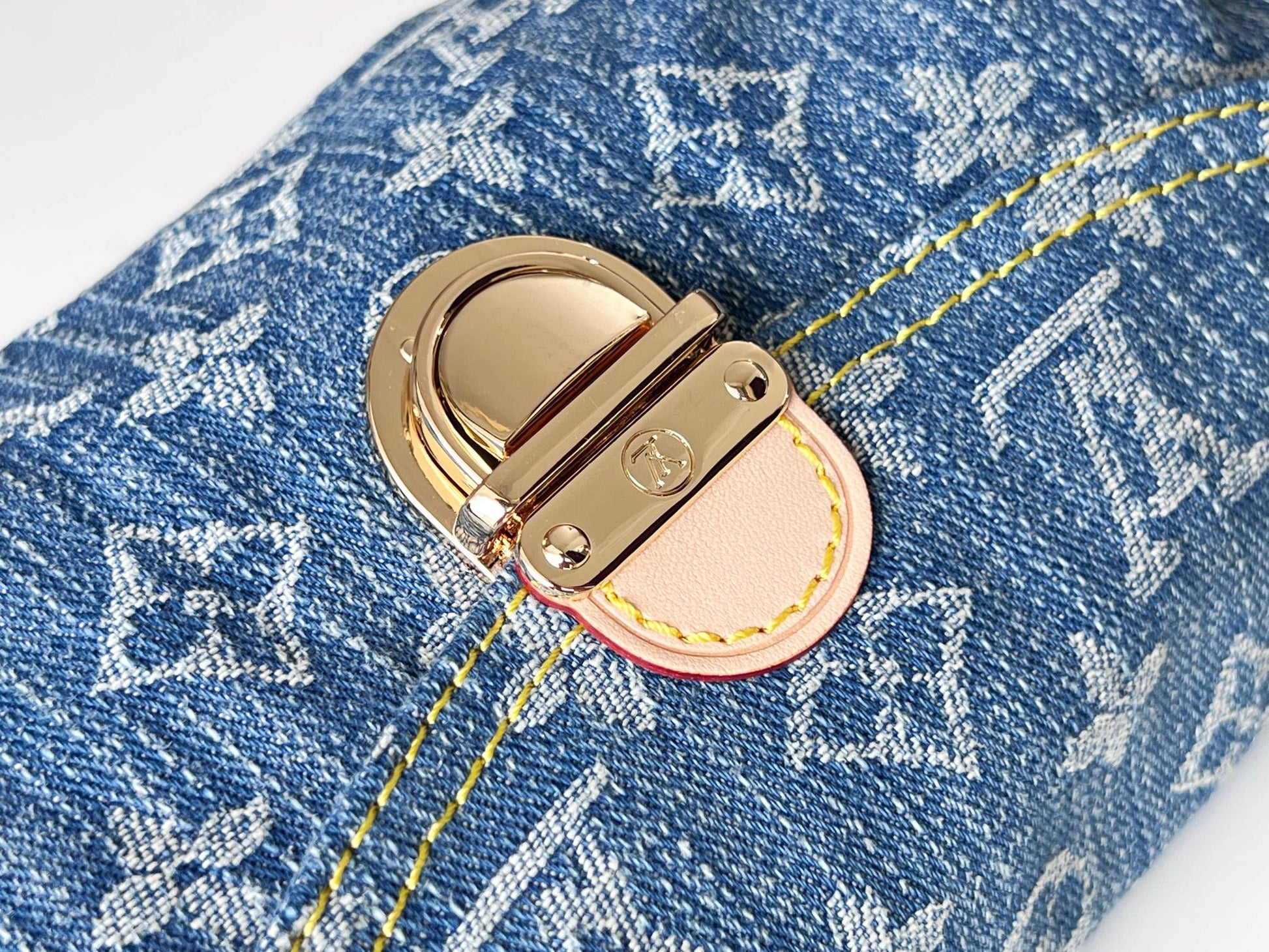Louis Vuitton Vintage Blue Denim Monogram Shoulder Bag with Gold Lock Clasp
