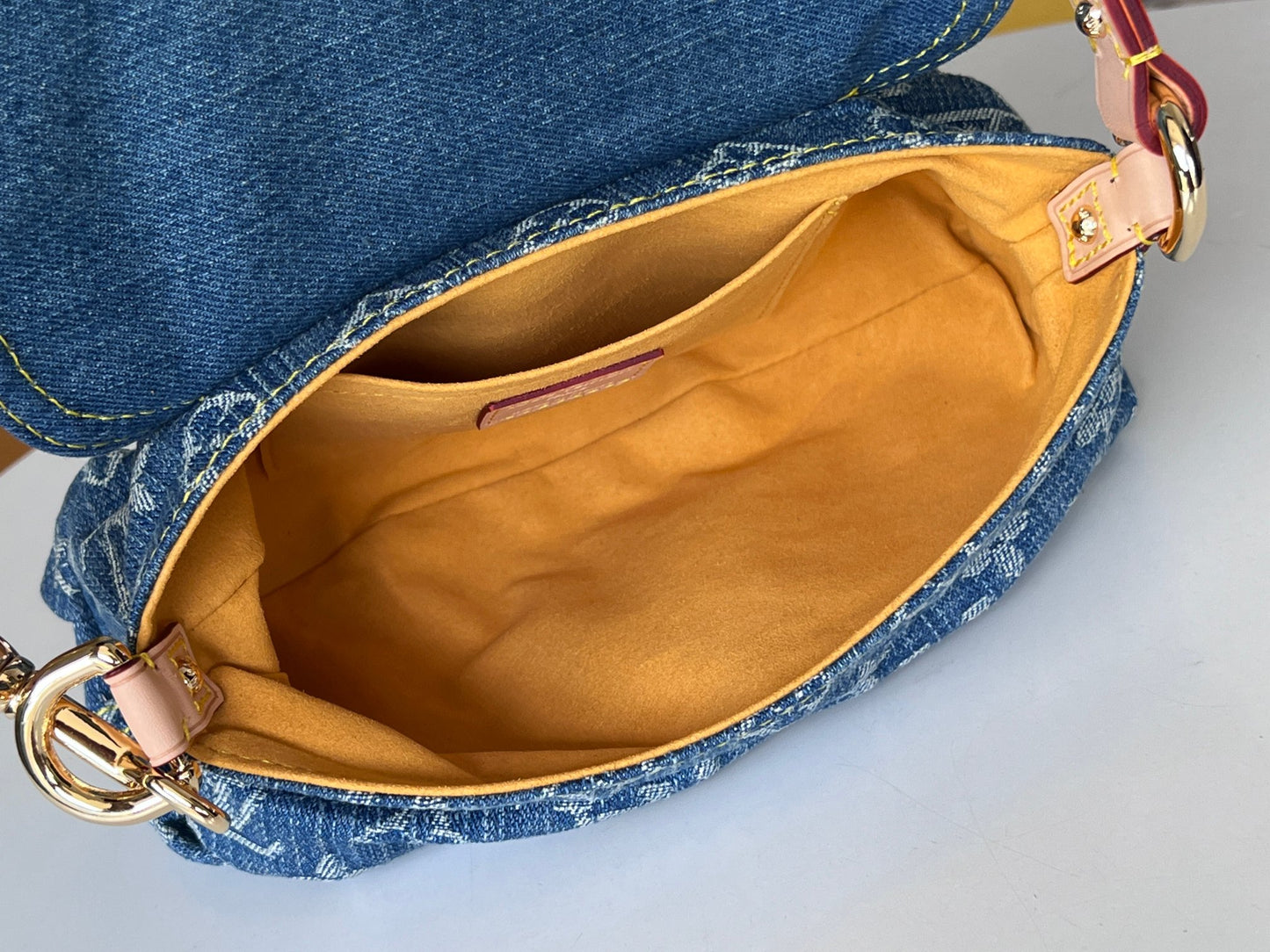 Louis Vuitton Vintage Blue Denim Monogram Shoulder Bag with Gold Lock Clasp