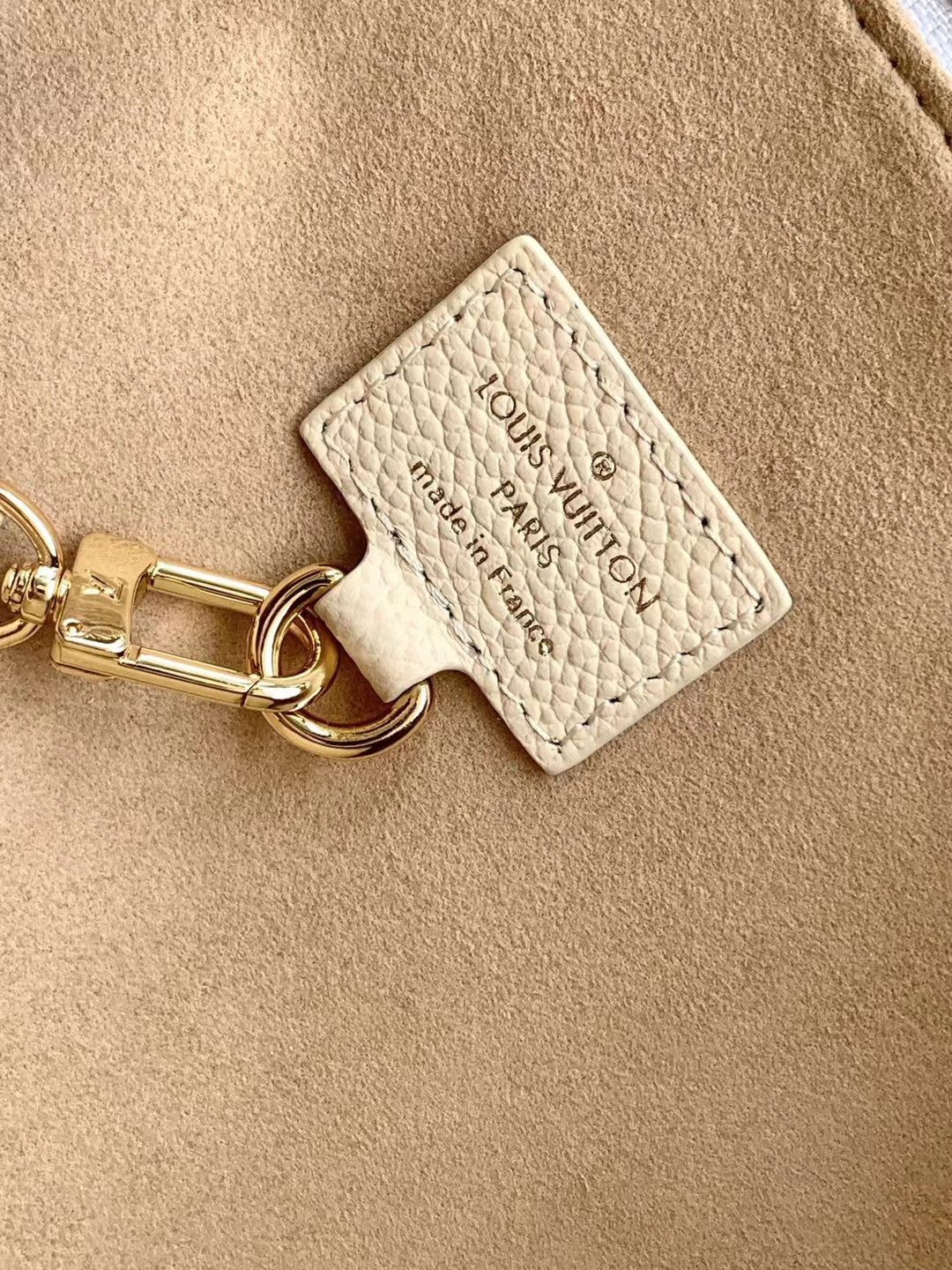 Louis Vuitton Cream Embossed Leather Hobo Shoulder Bag with Gold Hardware