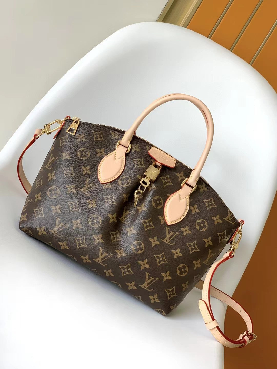 Louis Vuitton Brown Monogram Pattern Canvas Satchel Handbag with Leather Handles