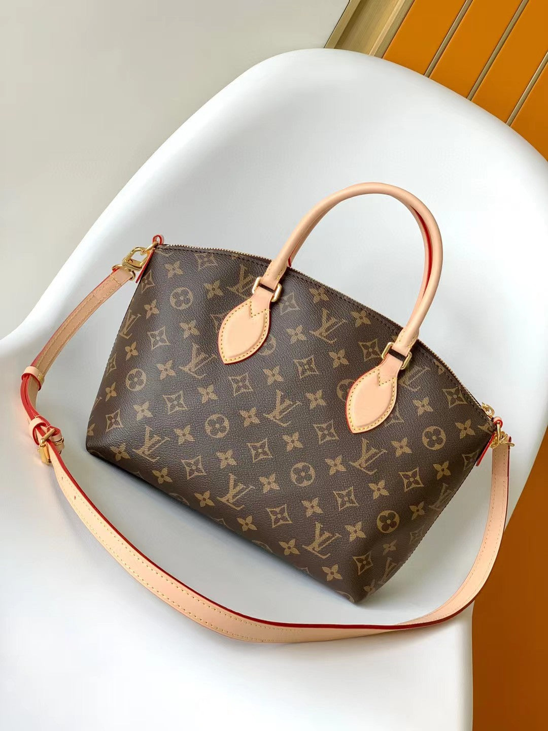 Louis Vuitton Brown Monogram Pattern Canvas Satchel Handbag with Leather Handles