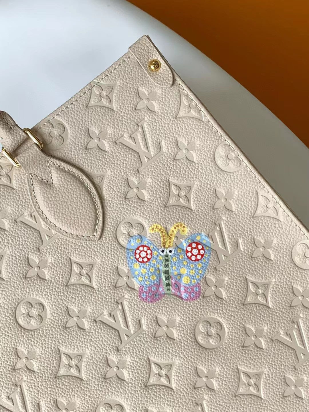 Louis Vuitton Luxury Beige Embossed Leather Tote Bag with Colorful Floral Embroidery