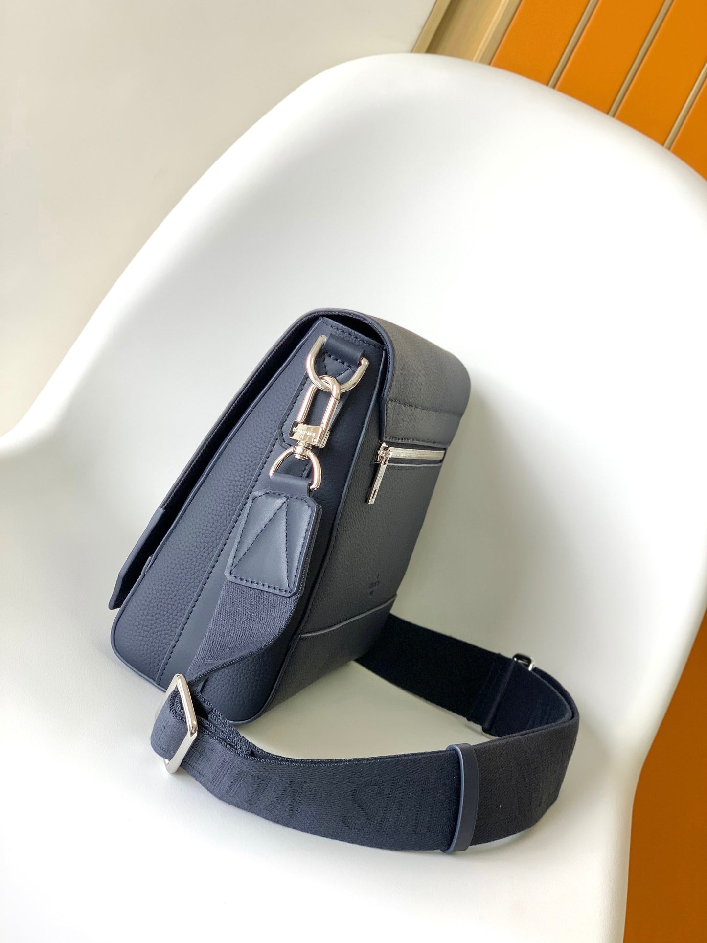 Louis Vuitton Navy Blue Textured Leather Crossbody Messenger Bag for Men