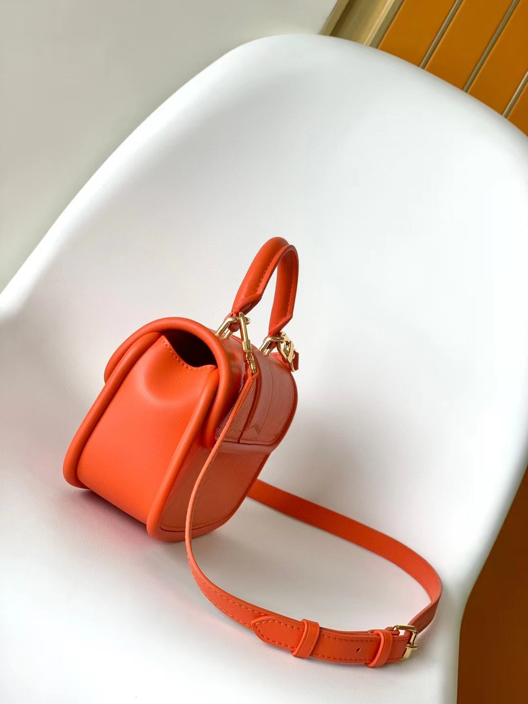 Louis Vuitton Bright Orange Textured Leather Mini Handbag with Top Handle