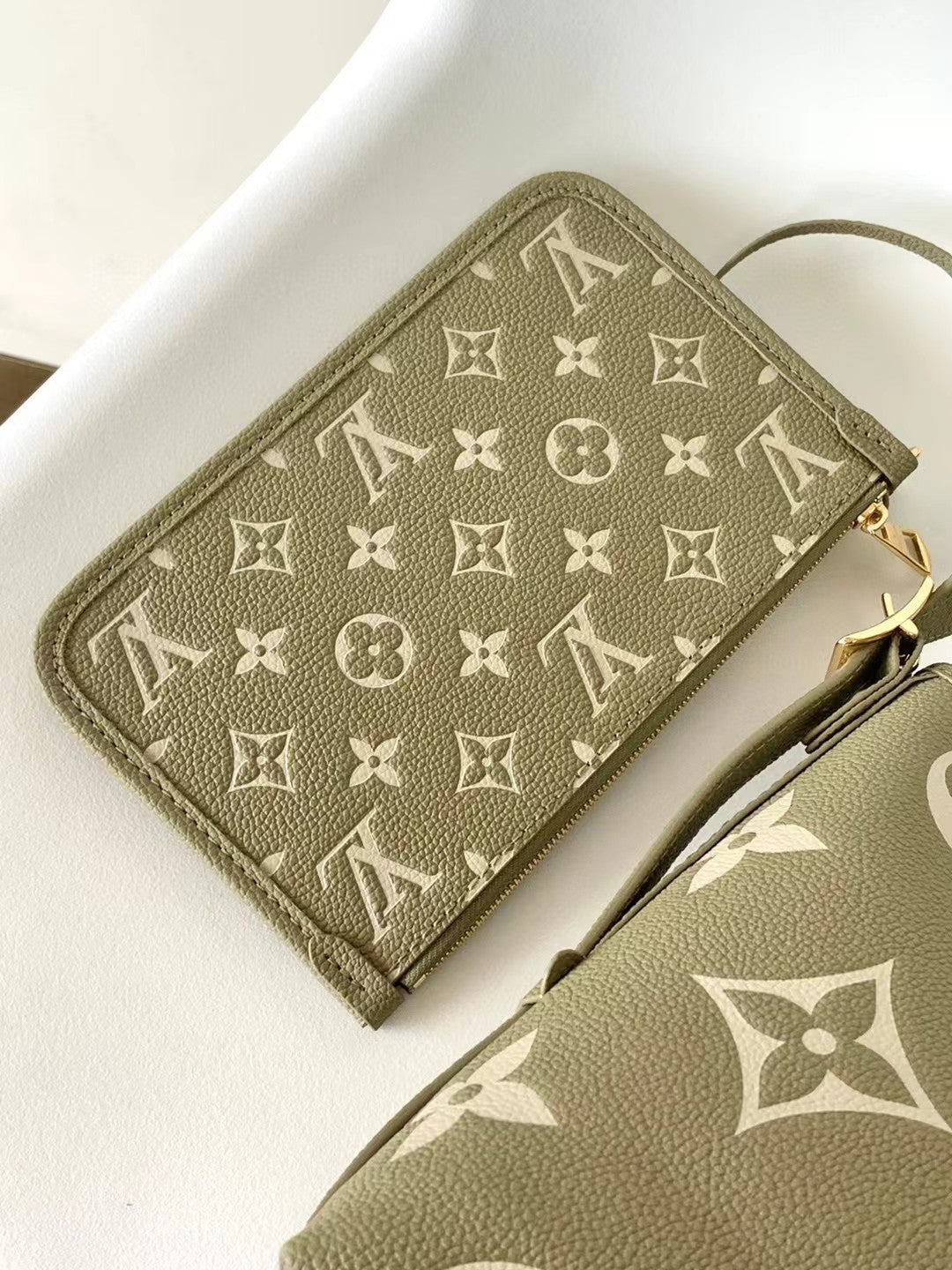 Louis Vuitton Elegant Sage Green Floral Monogram Leather Shoulder Bag