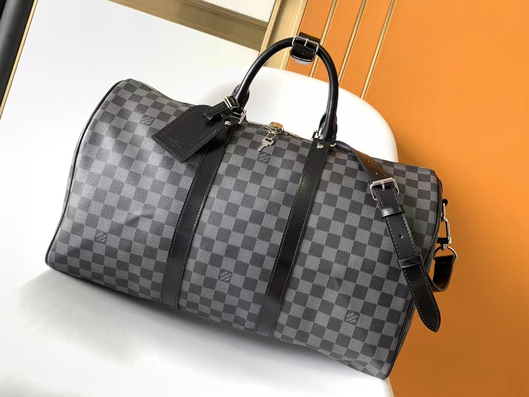 Louis Vuitton Grey Checkerboard Travel Duffle Bag with Shoulder Strap