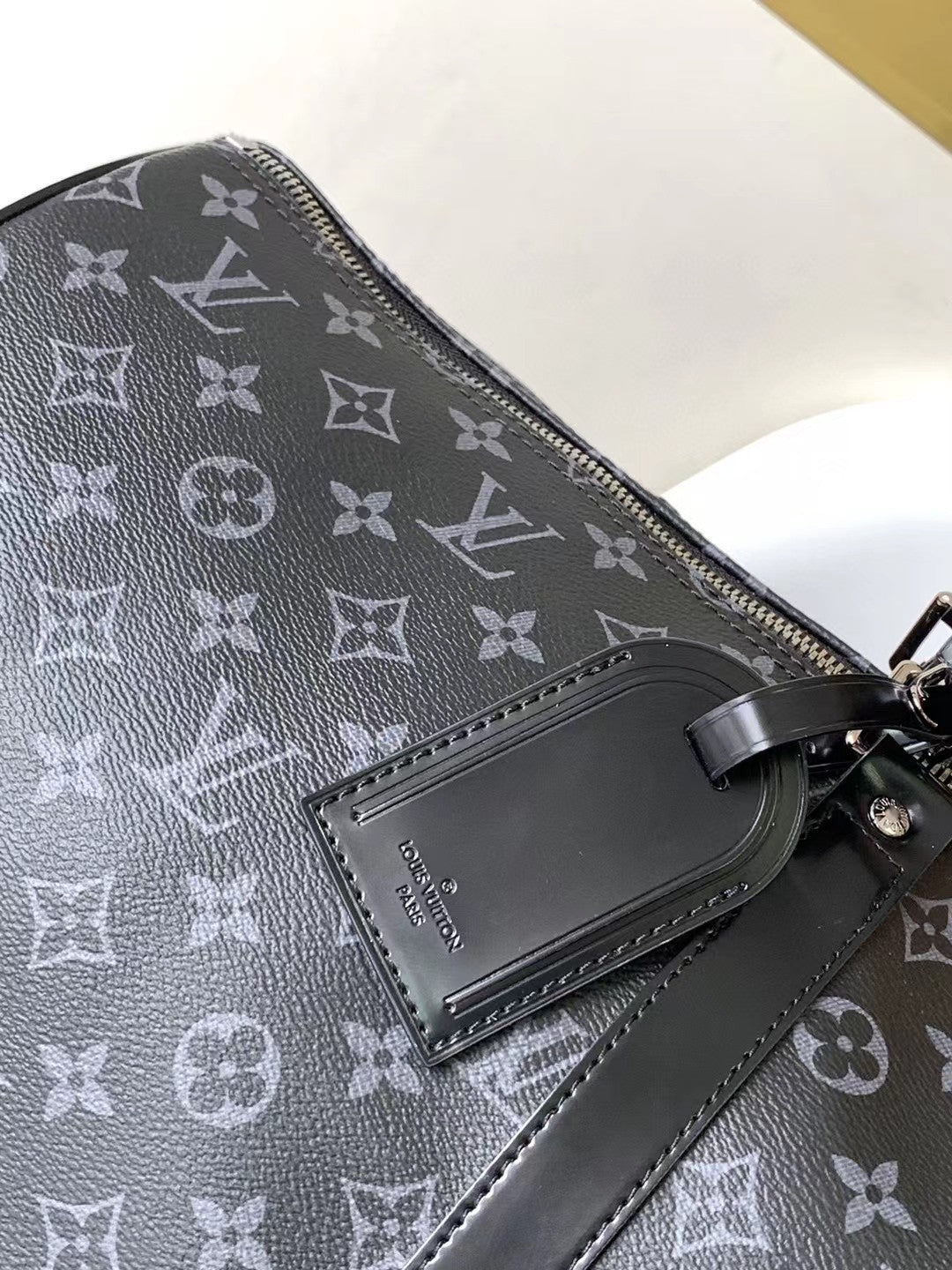 Louis Vuitton Classic Black Monogram Canvas Travel Duffel Bag with Shoulder Strap