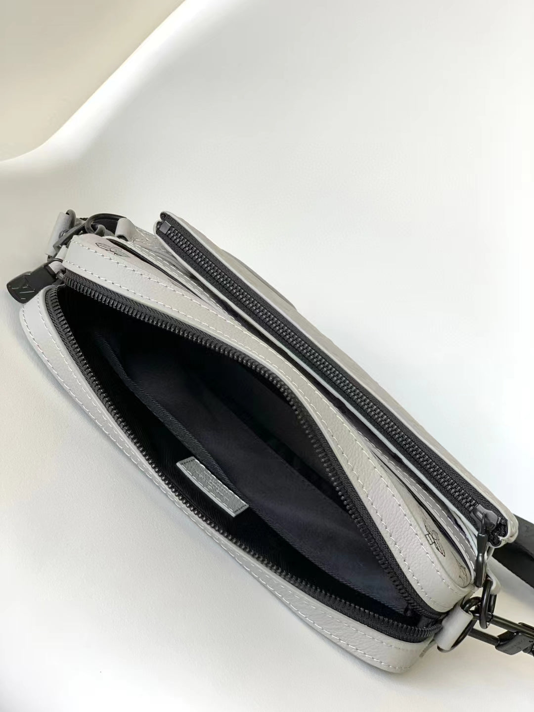 Louis Vuitton Grey Embossed Leather Crossbody Messenger Bag with Detachable Pouch