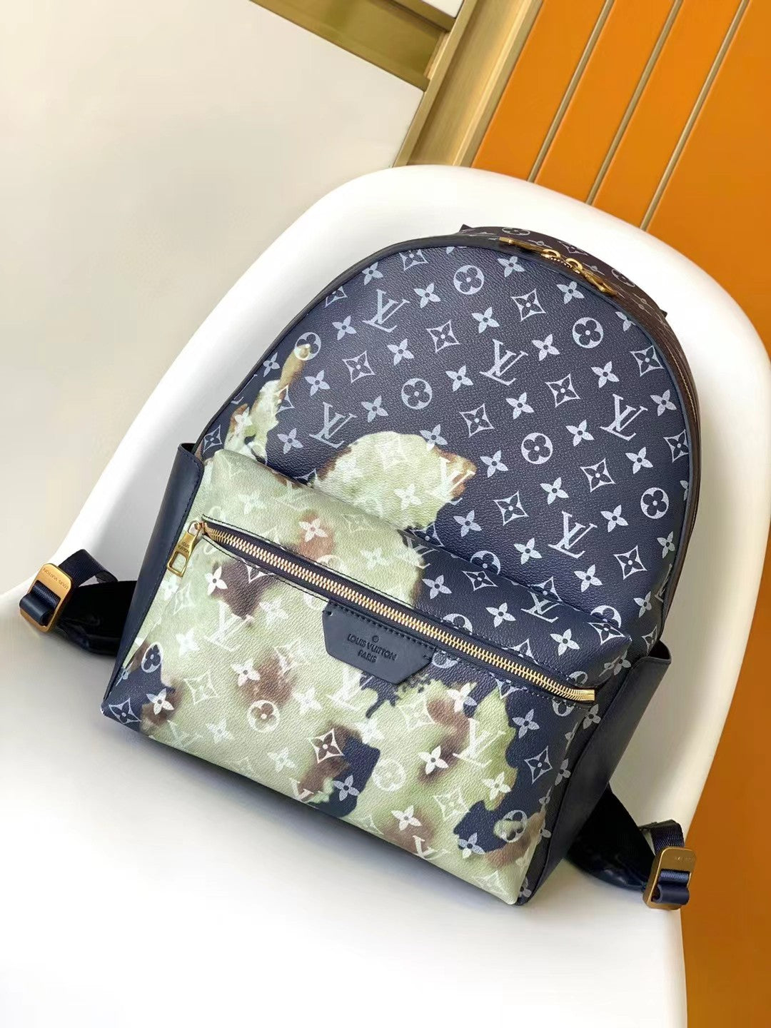 Louis Vuitton Luxury Monogram Backpack with Abstract Watercolor Floral Print