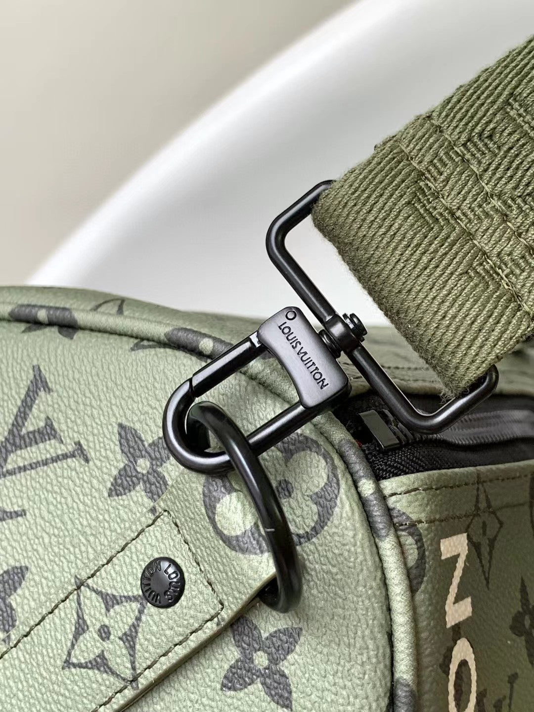 Louis Vuitton Olive Green Monogram Pattern Travel Duffle Bag with Shoulder Strap